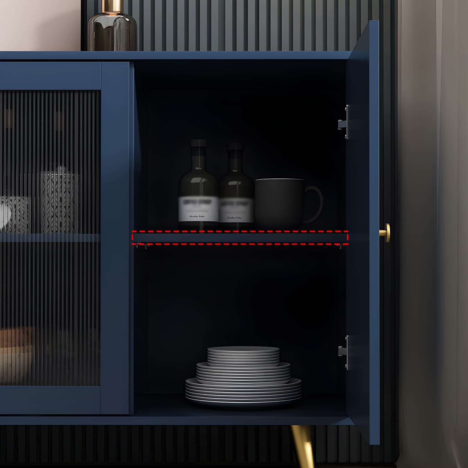 3-Drawer Engineered Wood Sideboard Modern Glass Doors Cabinets Credenza for Living Room thumbnail 11