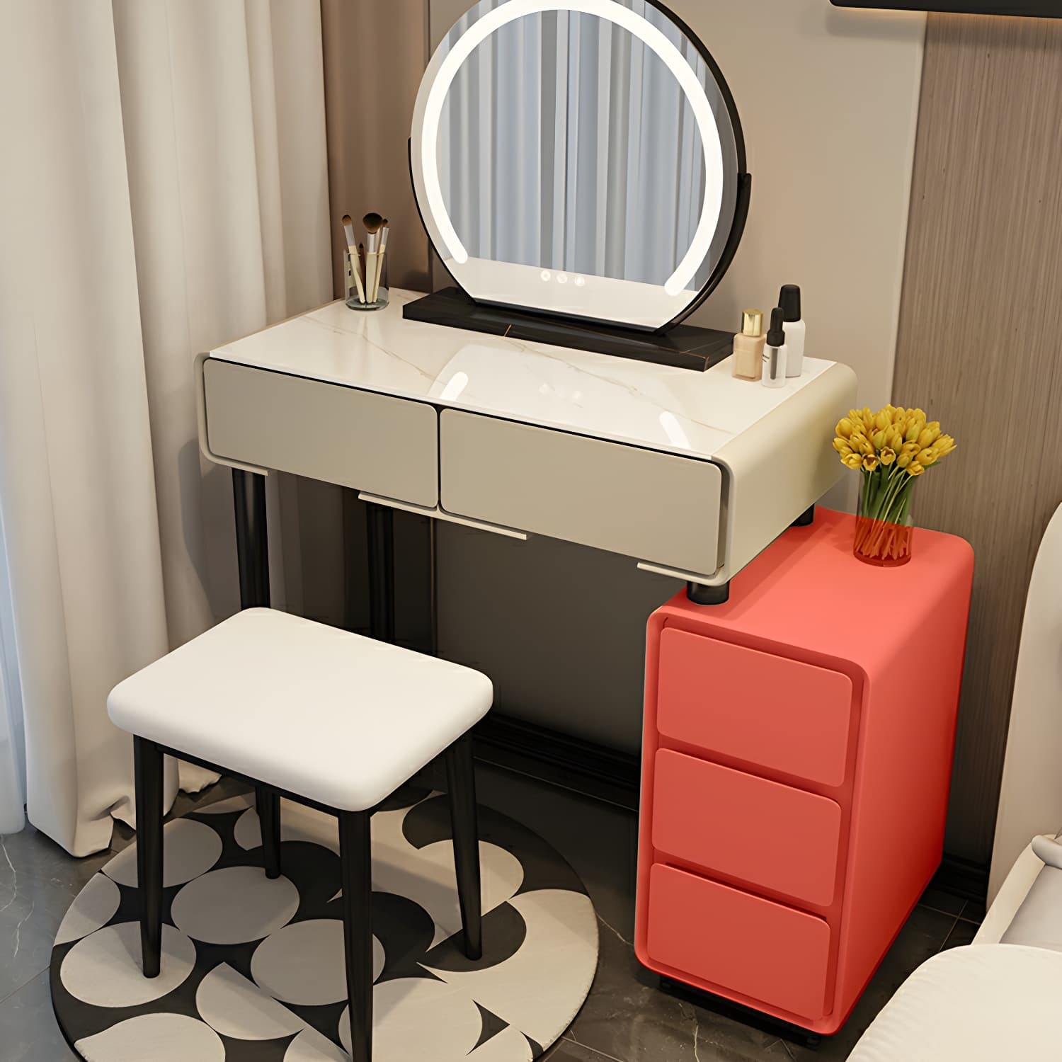 Solid Wood Stylish Makeup Vanity Set with Drawers in Modern Style thumbnail 10