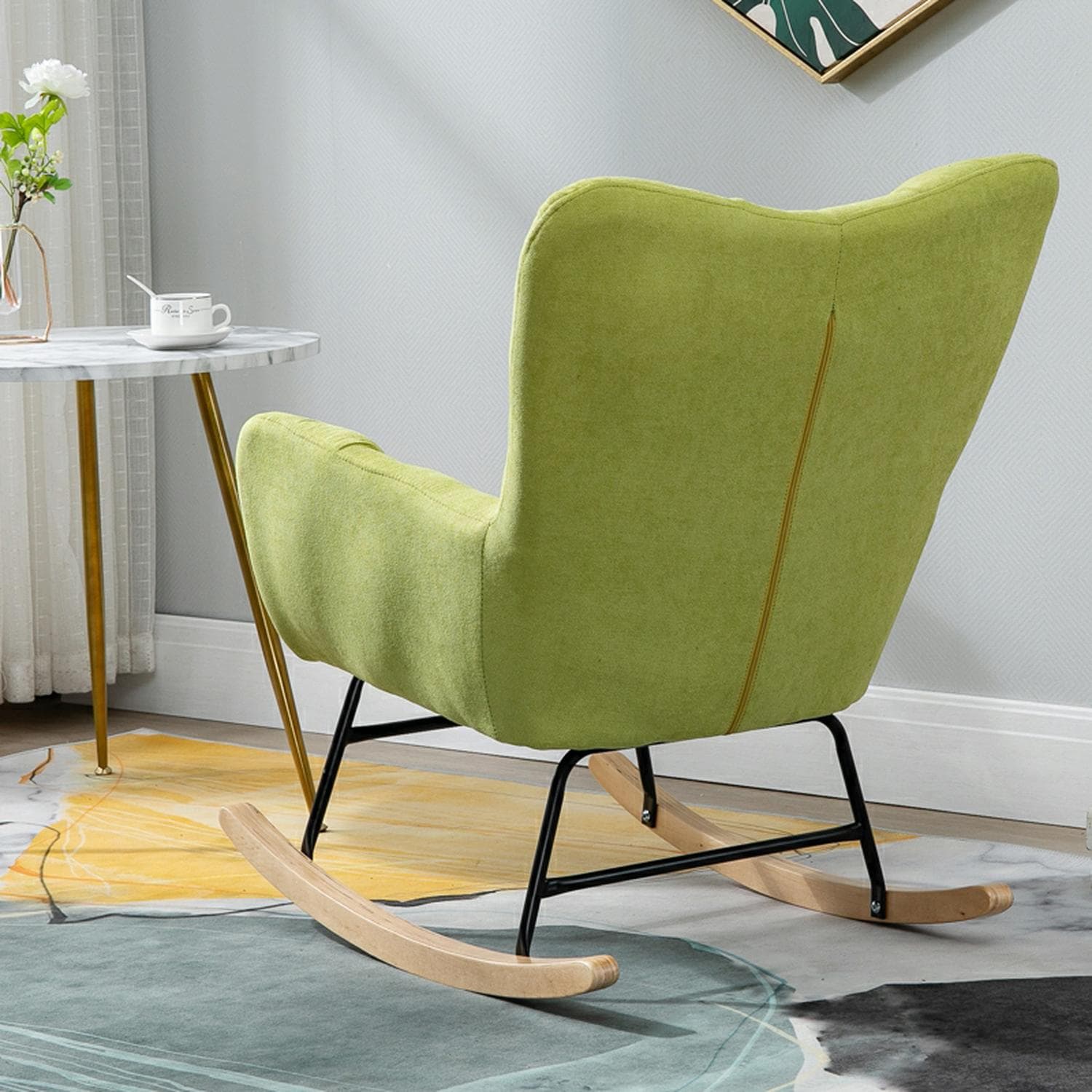 Stylish Modern Upholstered Rocking Chair with Tufted Design and Wood Legs - Support Up to 398 lbs thumbnail 16