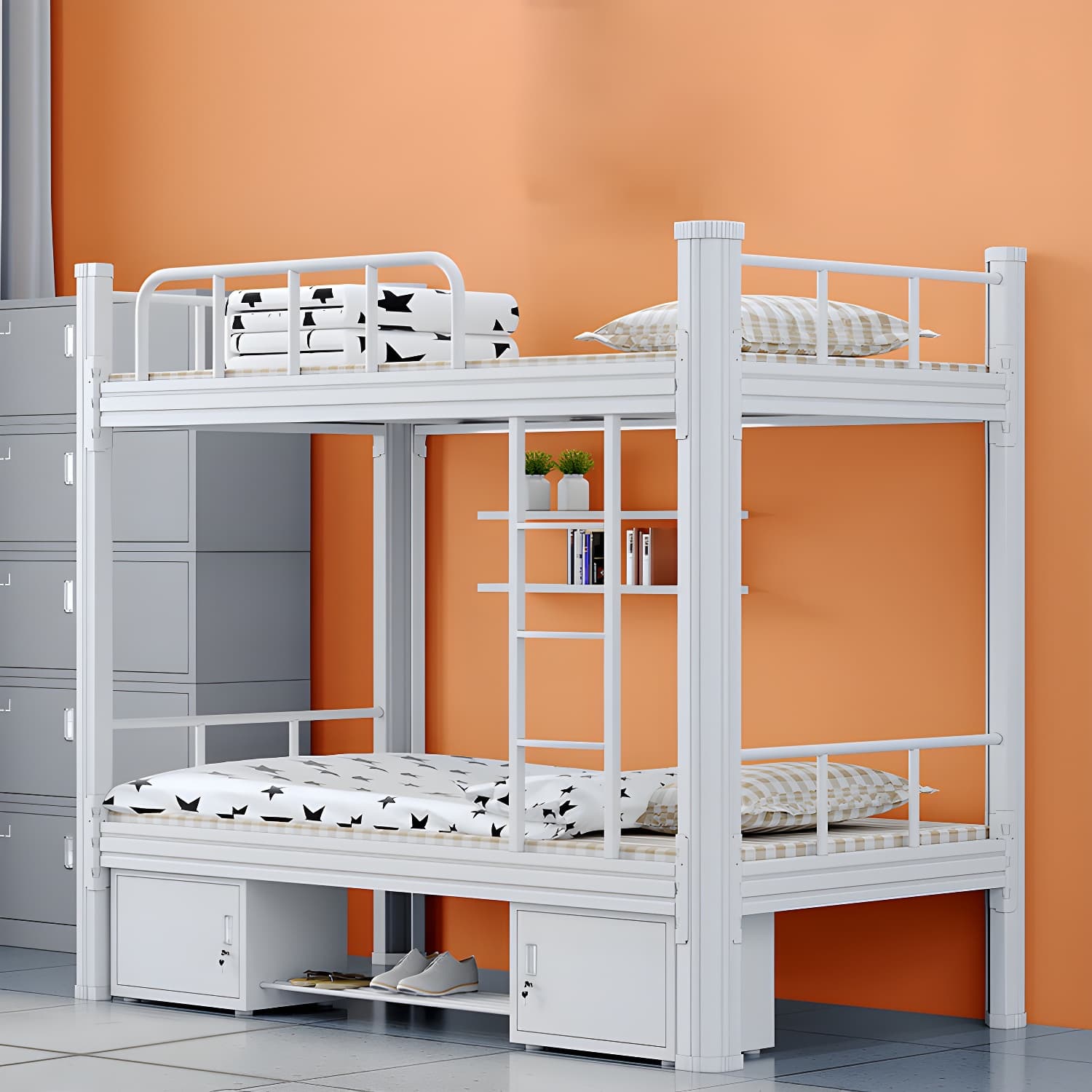 Modern Bunk Bed Dormitory Bedroom Metal Bed Frame with With Headboard and Footboard thumbnail 16
