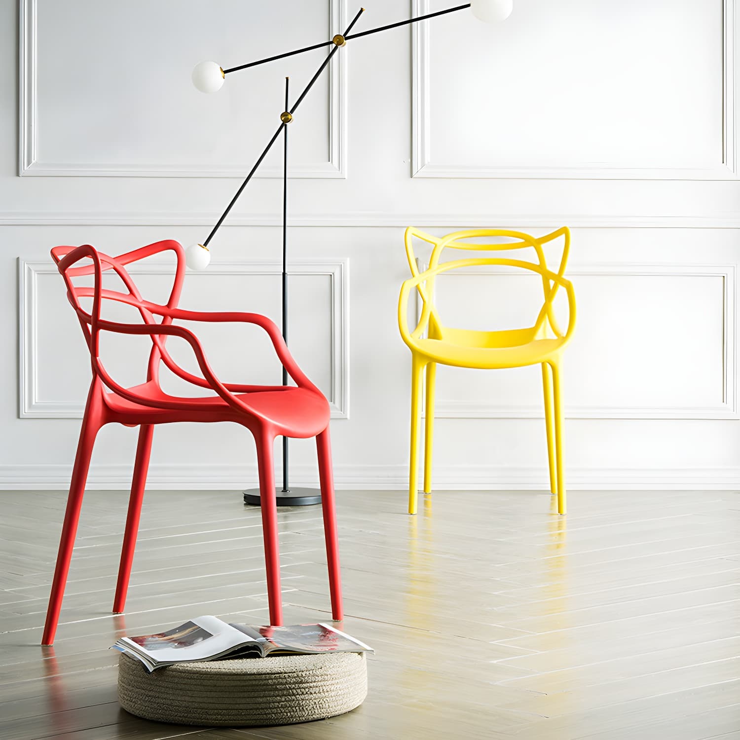 Open Back Dining Arm Chair Modern Indoor-Outdoor Plastic Chair thumbnail 9