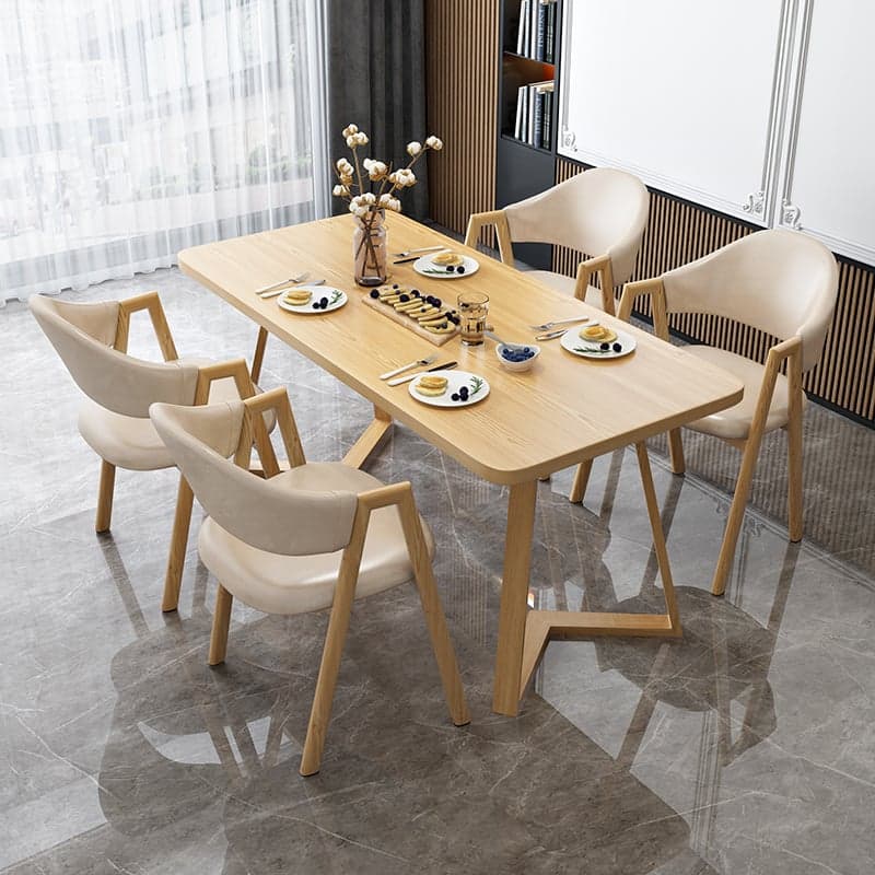 Dining Table Set with Sleighing Base and Fixed Table, Featuring Padded Chair with Back and Armrest, 5-piece Unfinished thumbnail 6