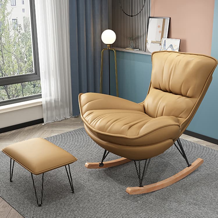 Elegant Upholstered Rocking Chair with Natural Wood Legs - Modern Style for Chic Home Decor thumbnail 18