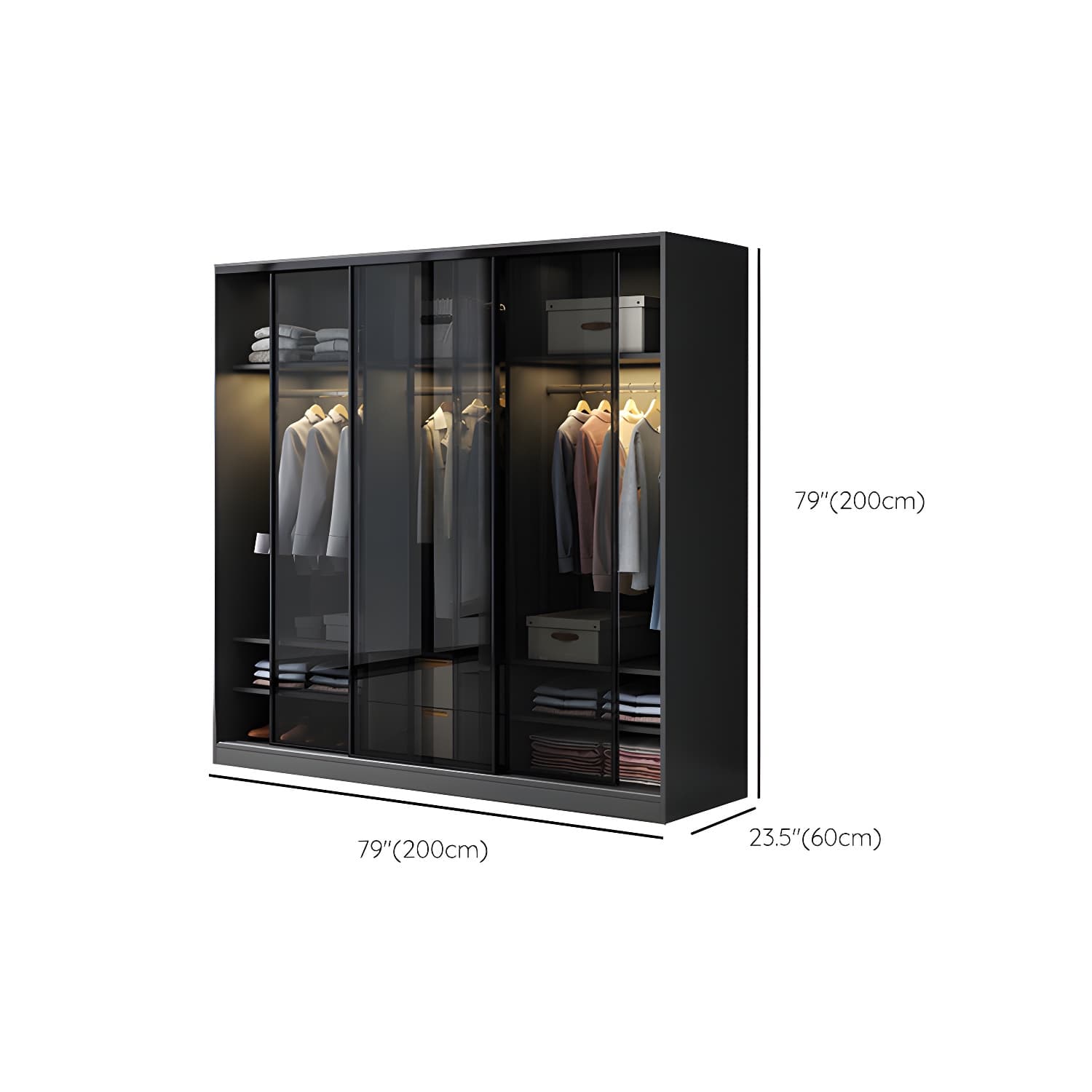 Black Wardrobe Cabinet Contemporary Glass Wardrobe Armoire for Home thumbnail 14