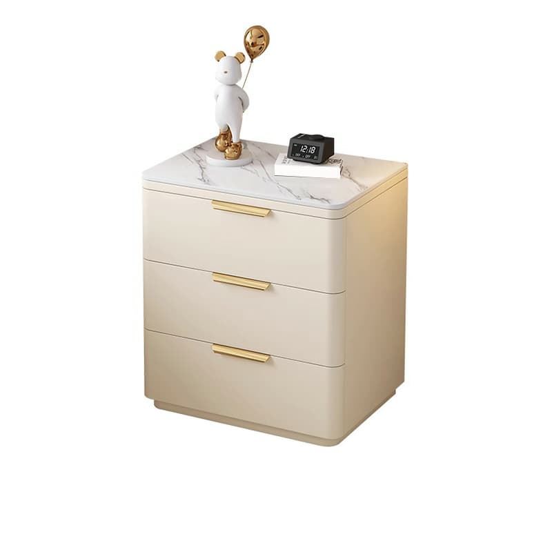 Modern 3 Drawers Nightstand with Slate Countertop and Gold Handles for Bedroom thumbnail 10