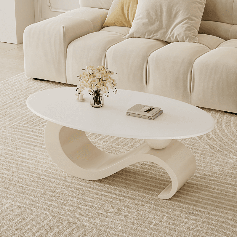 Simple Rock Coffee Table Chalk Scratch-proofed with Oblong/Circular Tabletop & Abstract/Stump Base for Foyer thumbnail 3