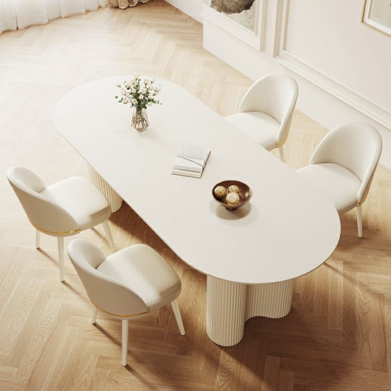 Free Form Stone Kitchen Table with Metal Base for Dining Room, White thumbnail 1