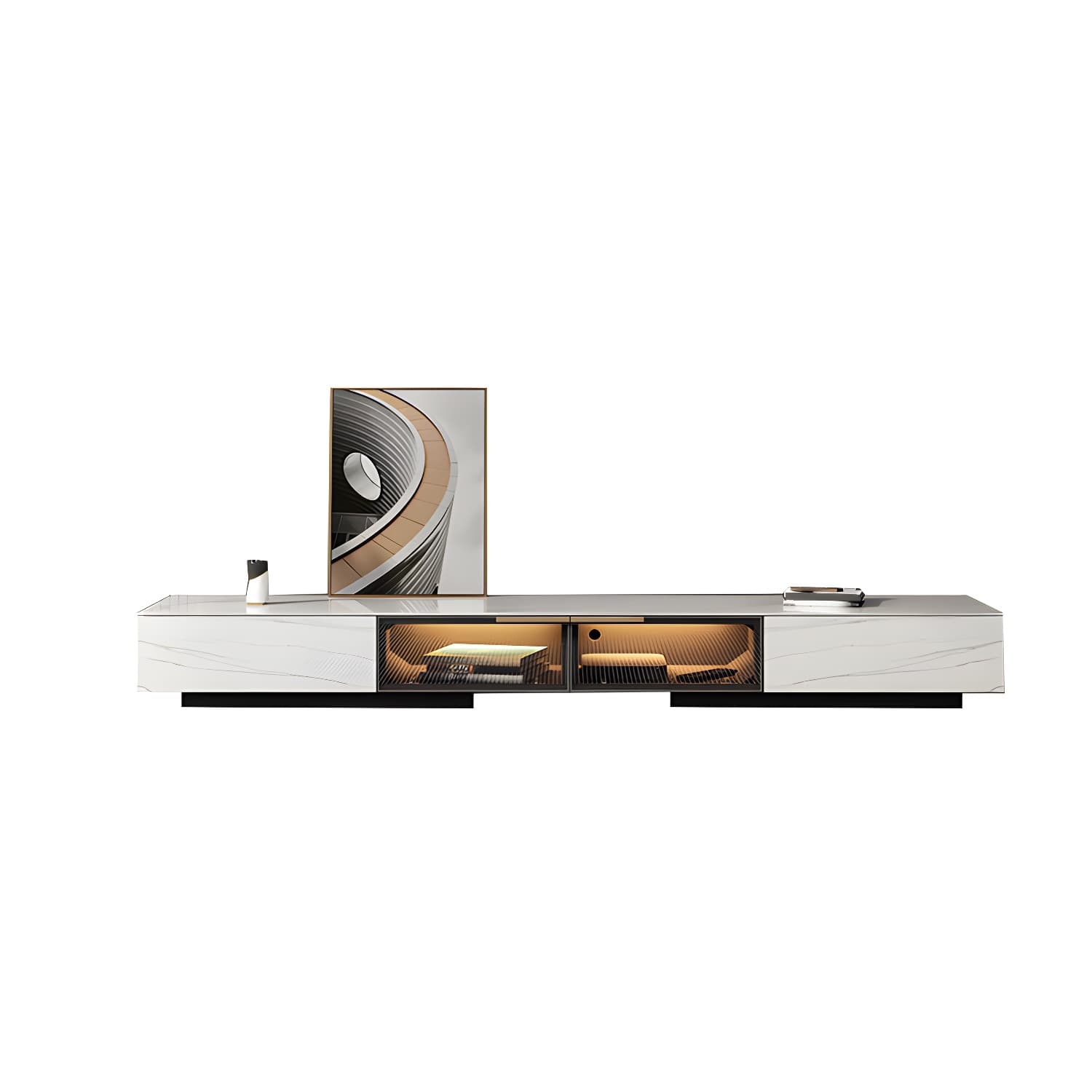Stone TV Stand Console Contemporary Media Console with Drawers thumbnail 7