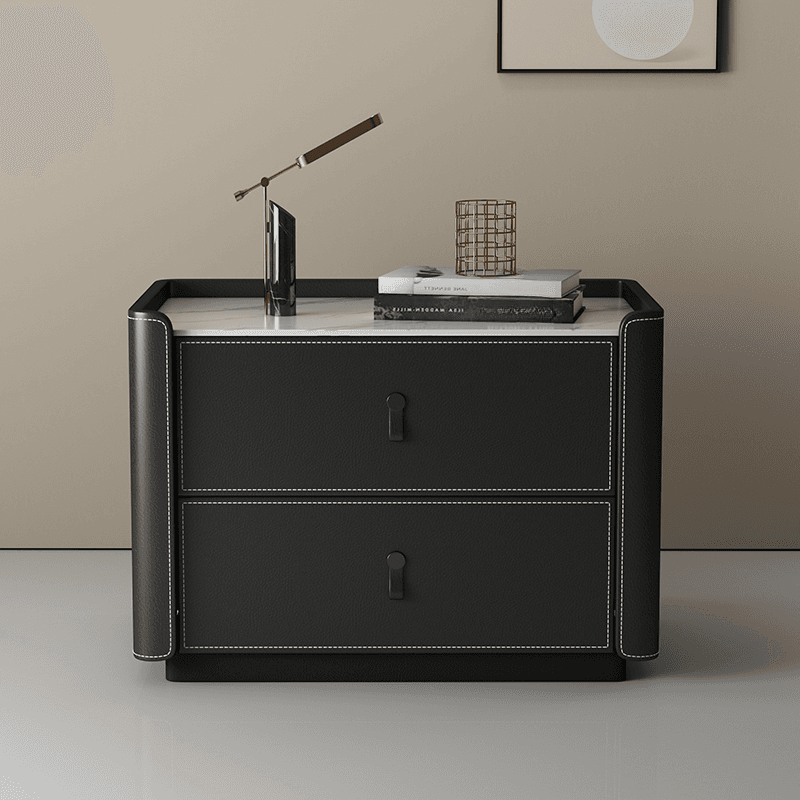 Modish 2 Tiers Drawer Storage Bedside Table with Stone Countertop thumbnail 1
