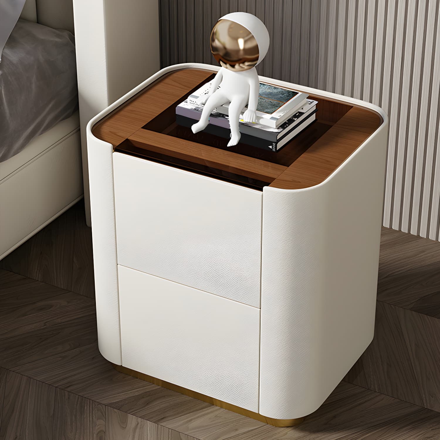 Wooden Nightstand with Tempered Glass 21.65" Tall 2 - Drawer Nightstand thumbnail 18