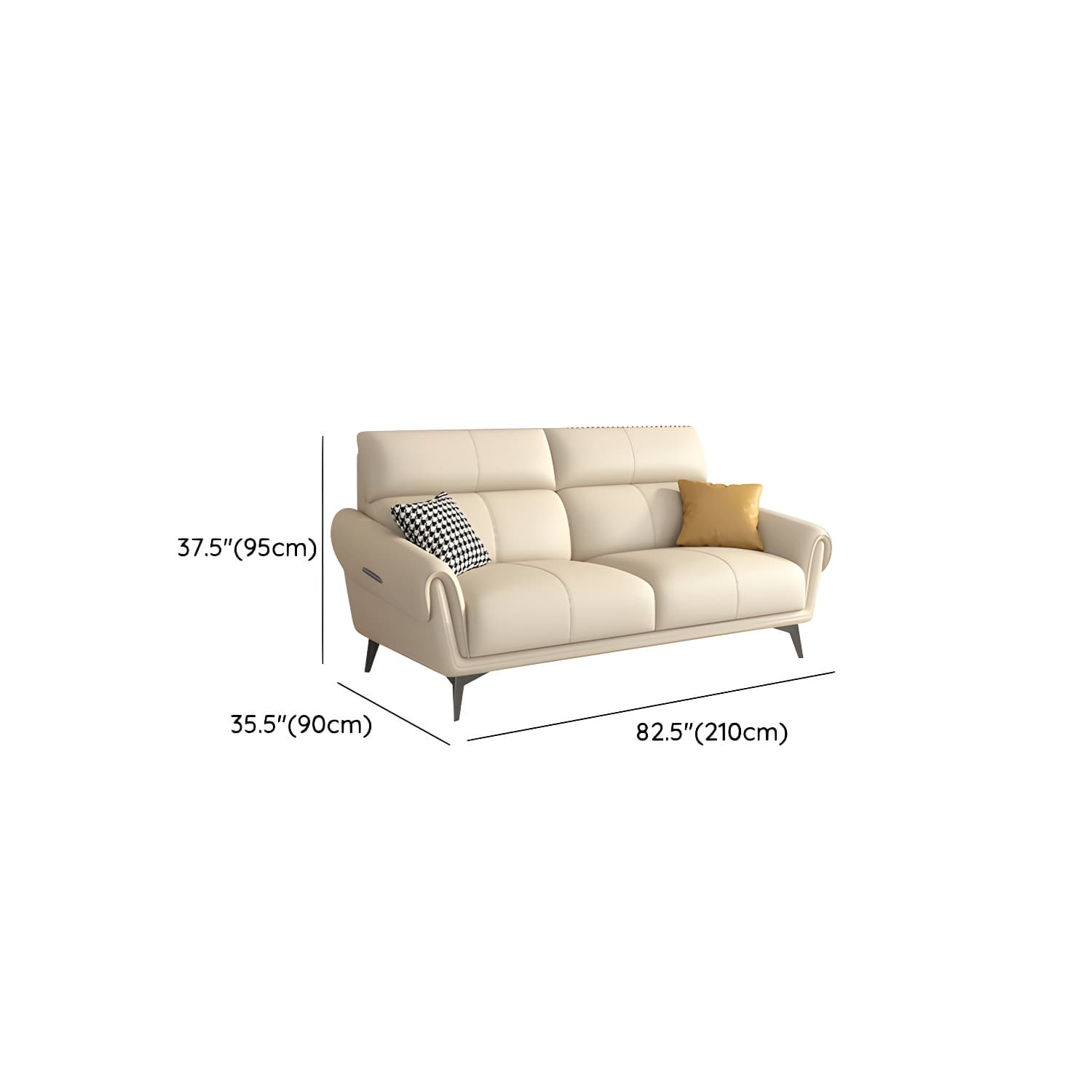 Faux Leather Flared Arm Sofa in Beige of 37.4" H with Cushions thumbnail 14
