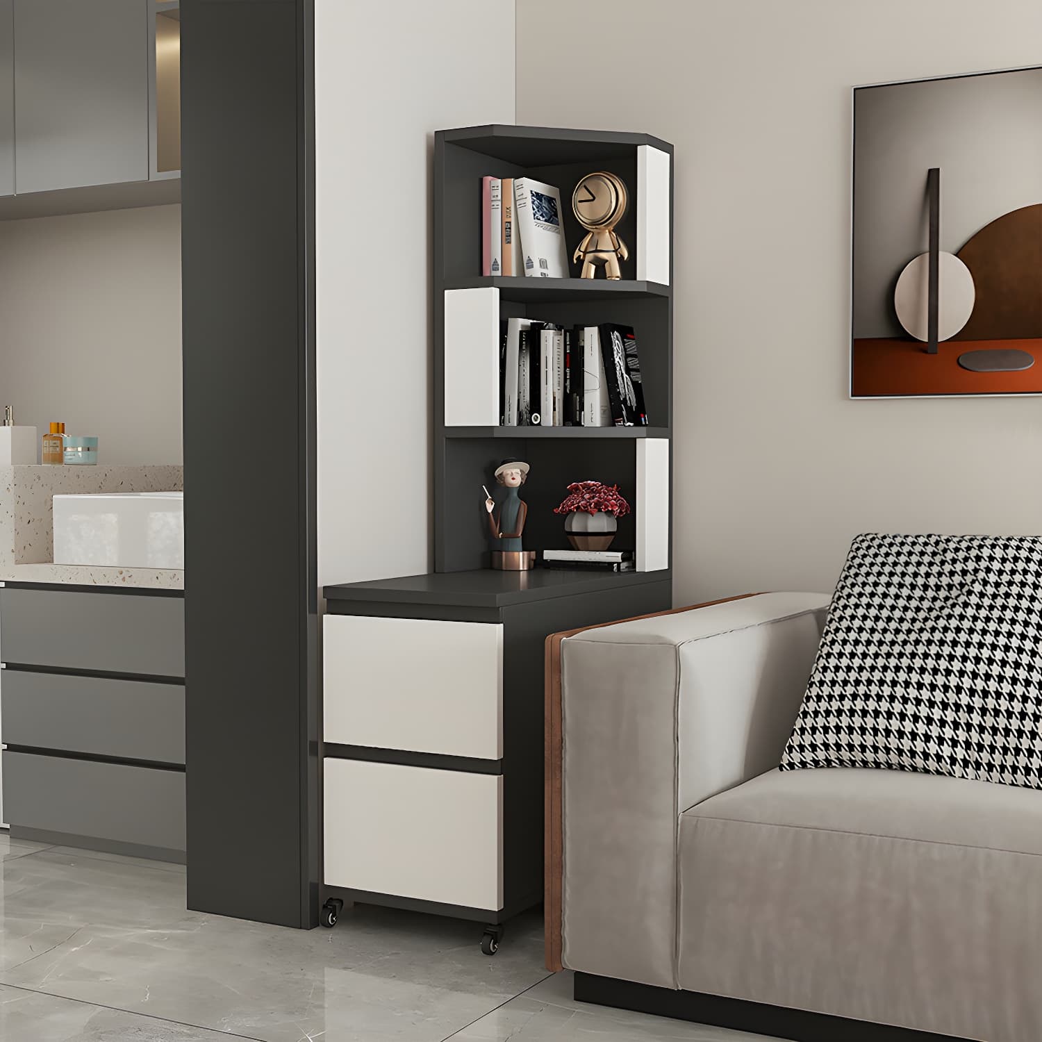31" Wide Contemporary Corner 2 - Drawer Accent Chest with Shelves thumbnail 17