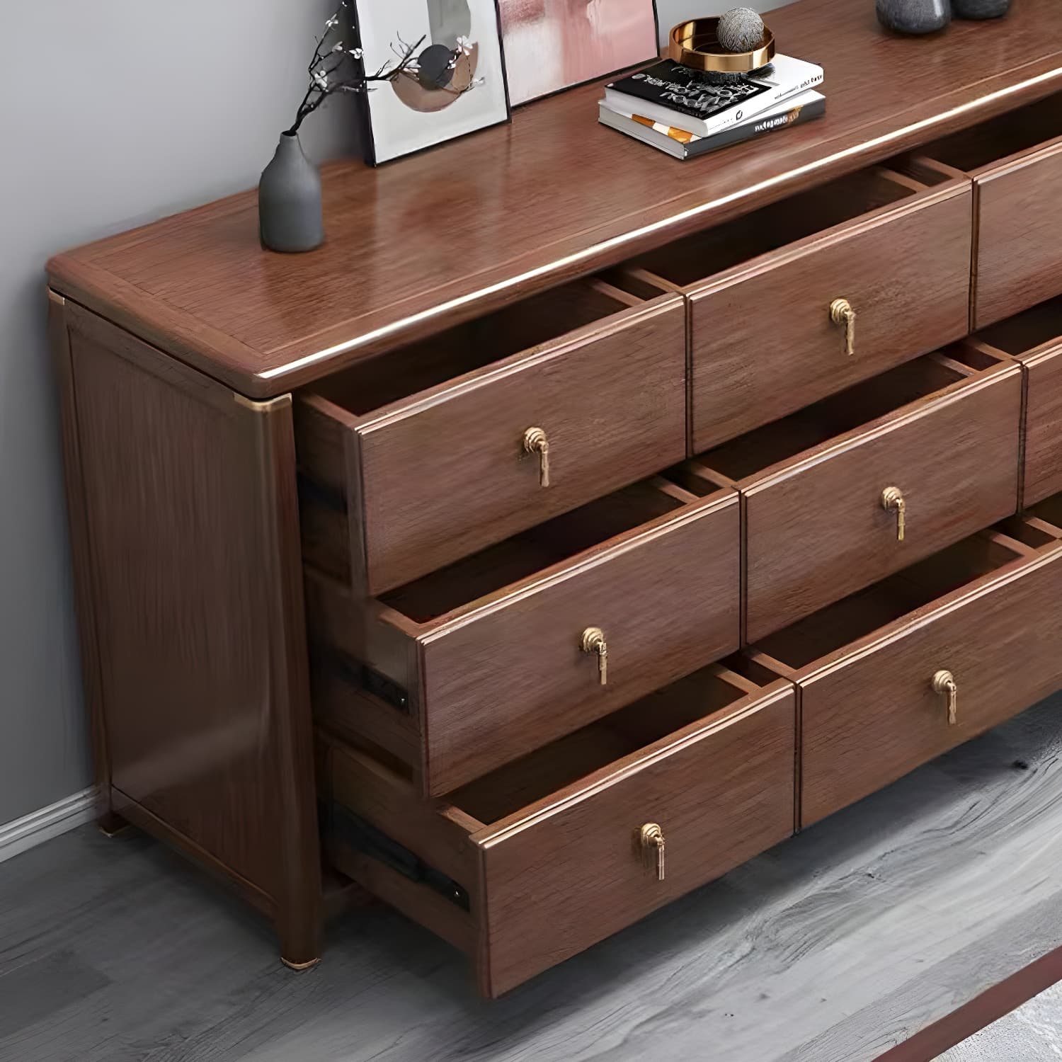 Mid Century Modern Chest Wood Rectangular Chest in Walnut Finish thumbnail 7