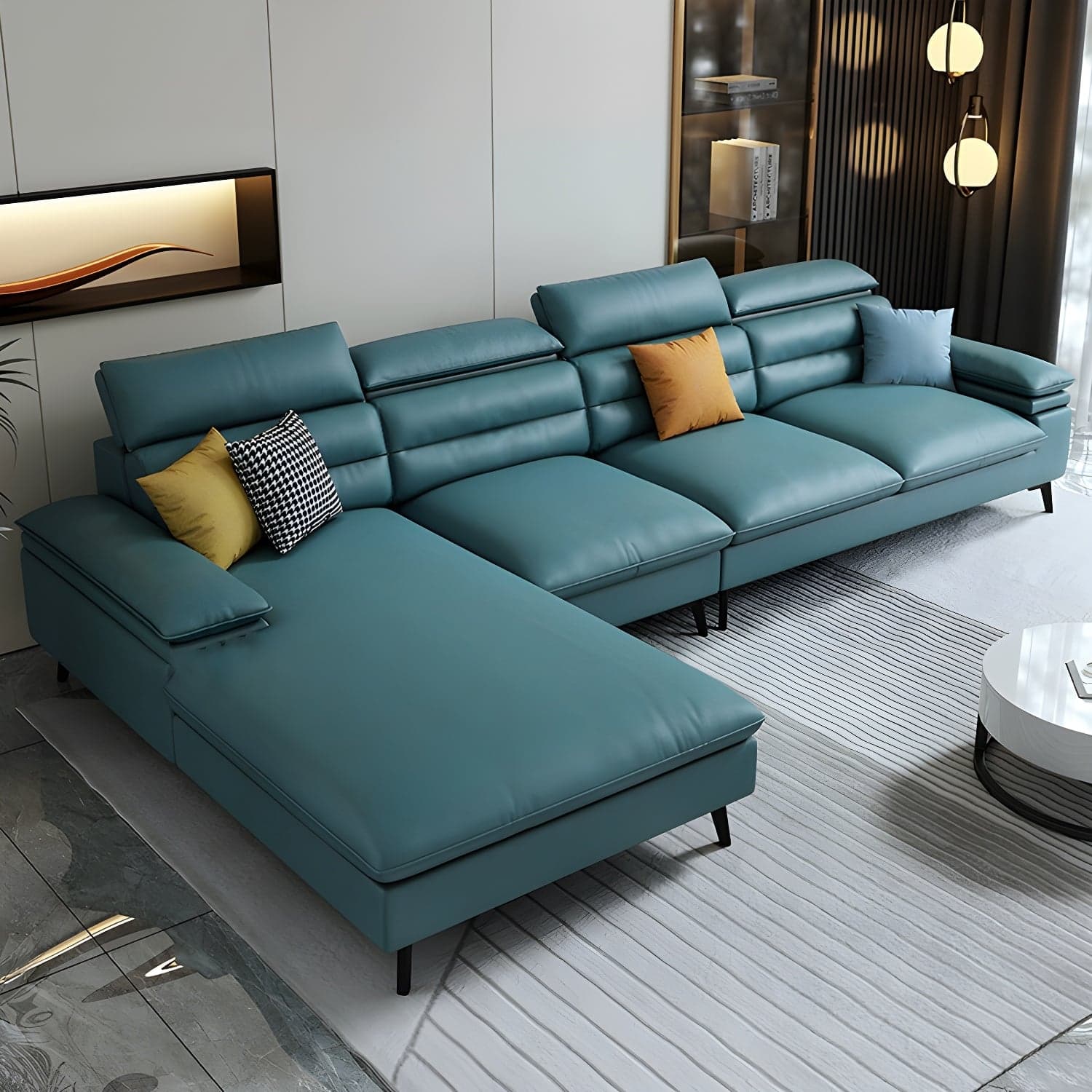 Modern L-Shape Sofa Chaise in Tech Cloth with Stationary Design and 3 Piece Set thumbnail 1