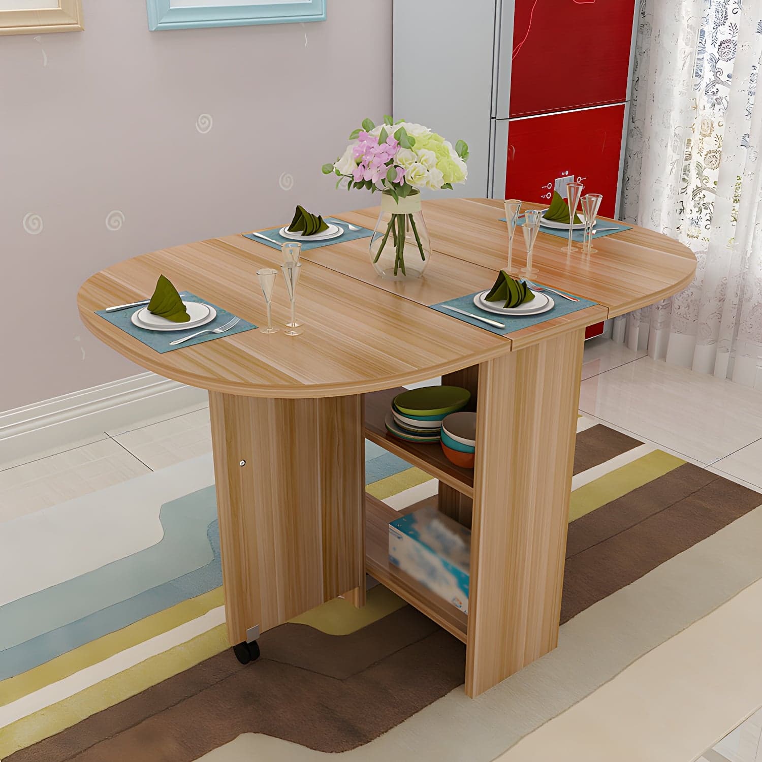 Solid Wood Mid-Century Modern Table Oval Solid Wood Top Table with Drop Leaf thumbnail 10