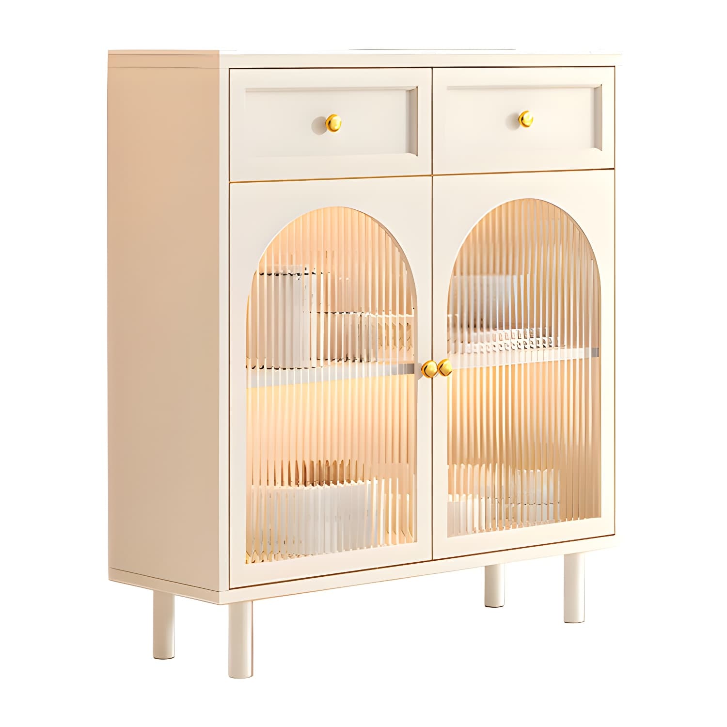 Scandinavian Wood Buffet Sideboard with Stone Countertop and Glass Doors thumbnail 17
