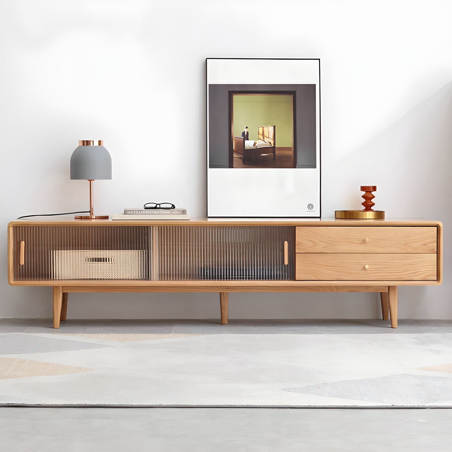 Scandinavian TV Stand with Low Height and the Cabinet Storage thumbnail 3