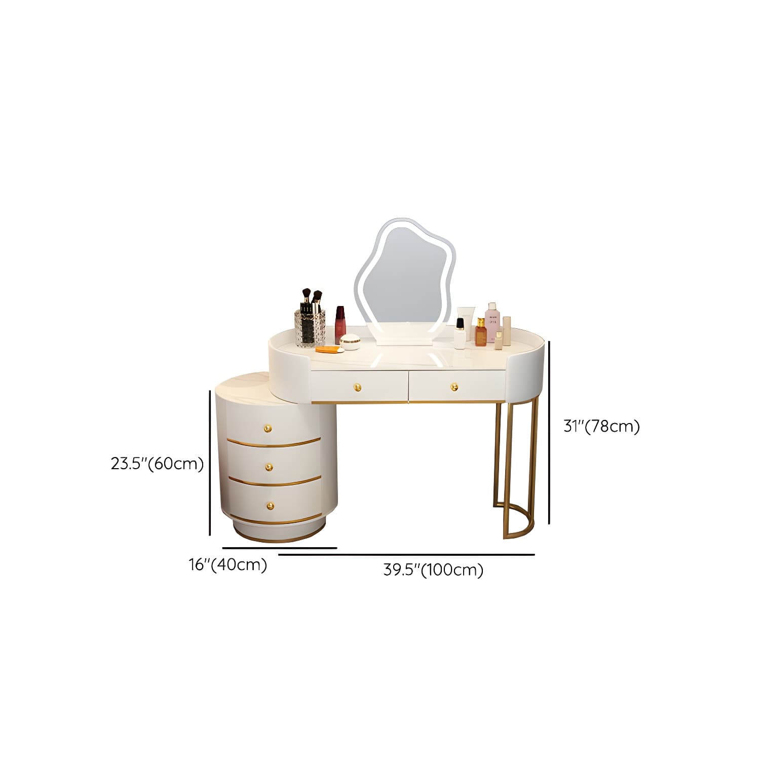 Lighted Mirror Makeup Counter Bedroom Makeup Vanity Desk Table with Drawer thumbnail 23