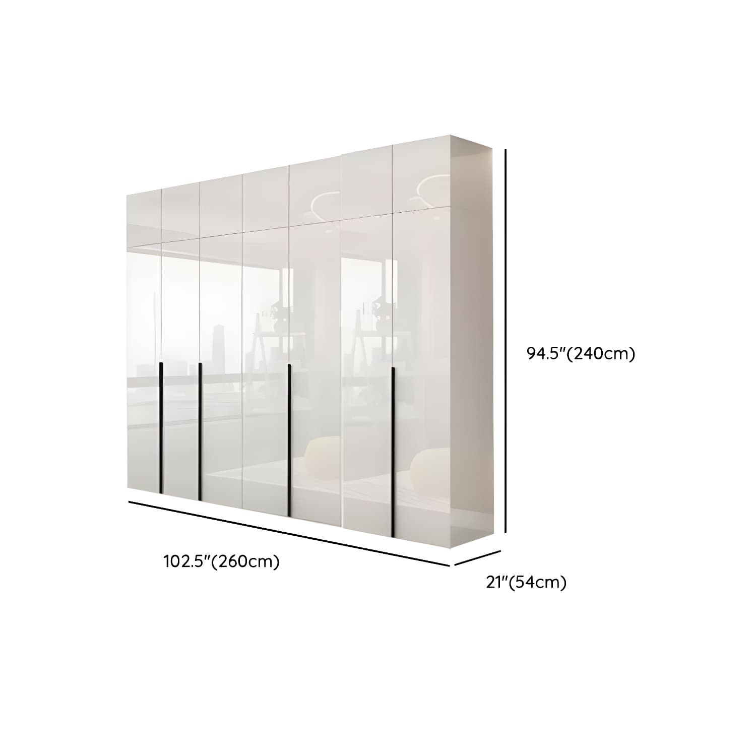 Modern white wood wardrobe armoire with hinged doors, clothing rod & shelves thumbnail 31