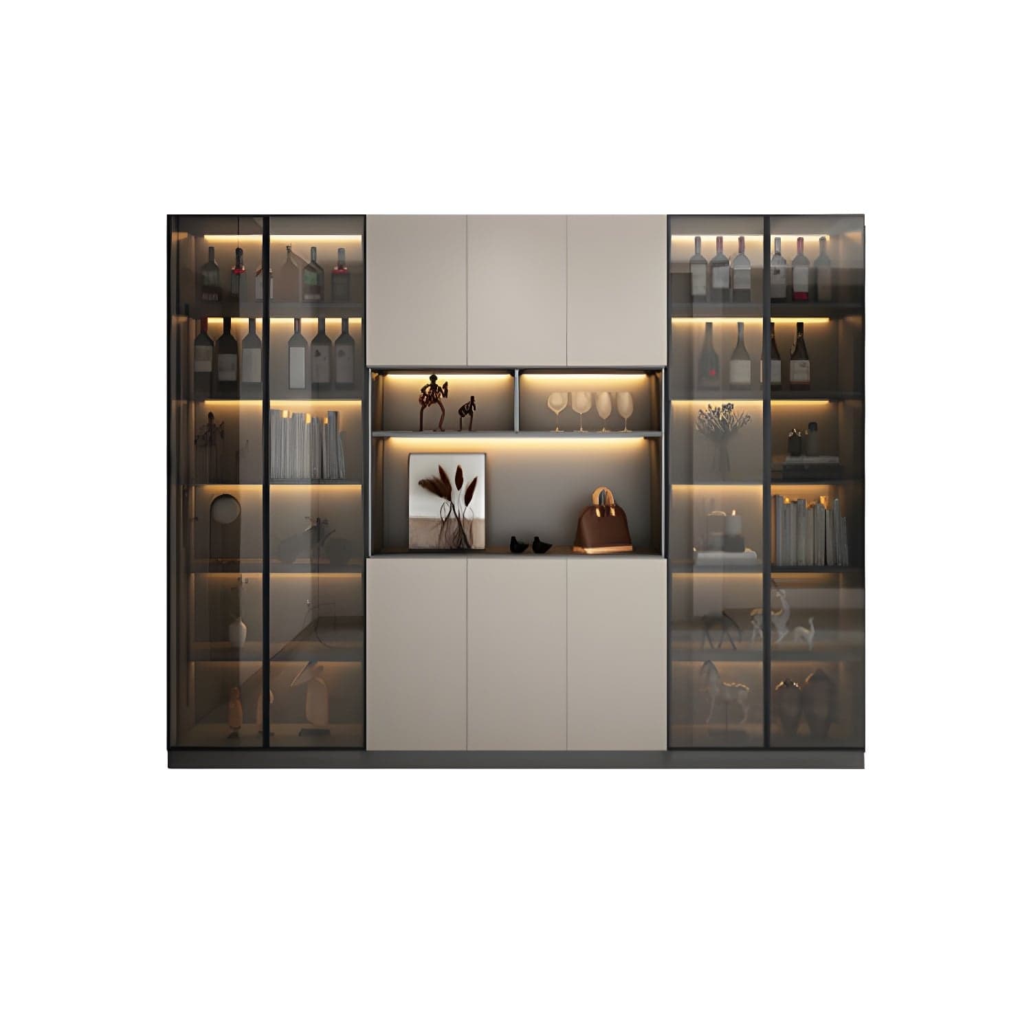 Accent Cabinet Rectangle Contemporary Glass Wood with Shelves thumbnail 6