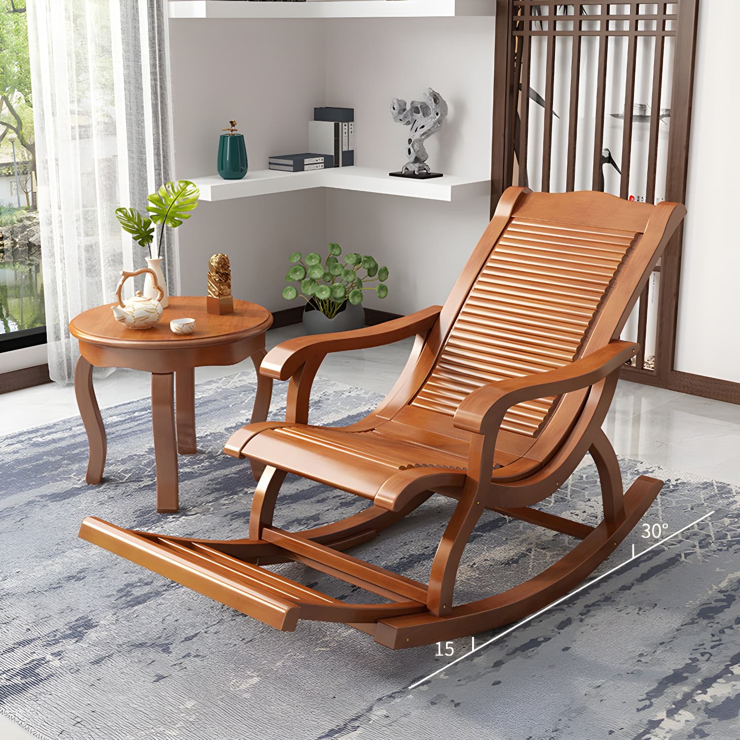 Retro Dark Brown Rocking Chair Solid Wood Reclining Rocker Chair for Home - image 10