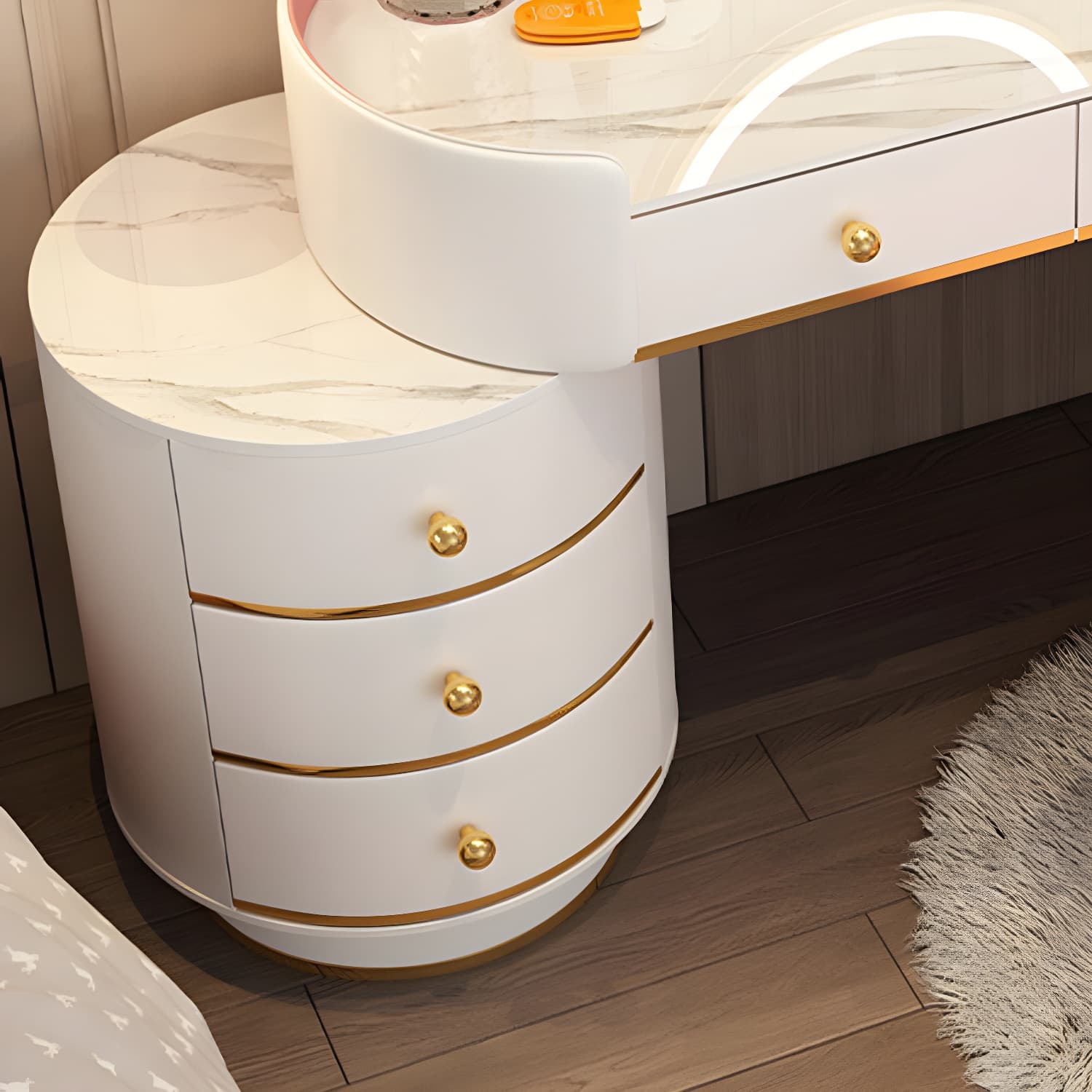 Wooden Makeup Vanity Desk Bedroom Dressing Table Stool Set with Drawer thumbnail 12