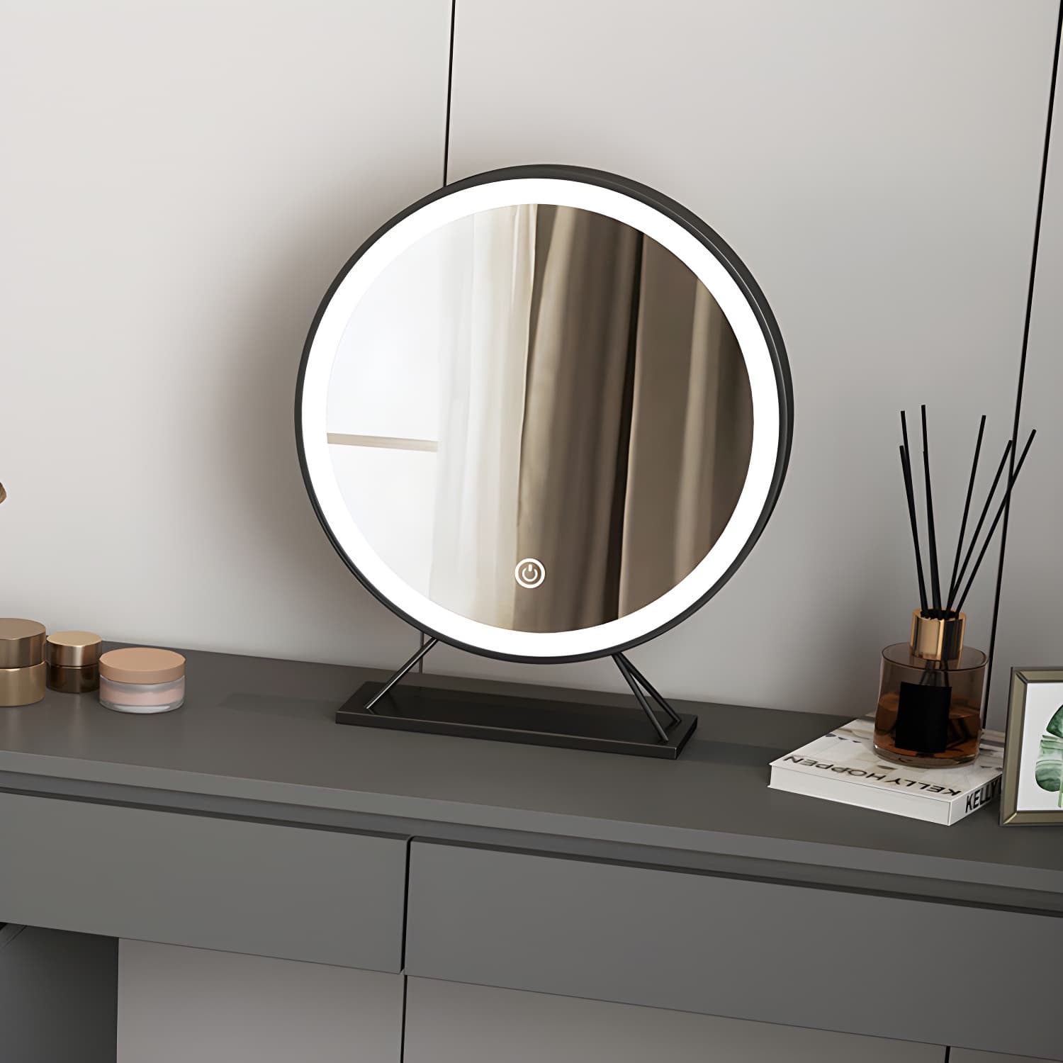 3-piece Vanity Table Set with LED Lighted Mirror Vanity Make Up Table/Stool Set thumbnail 12