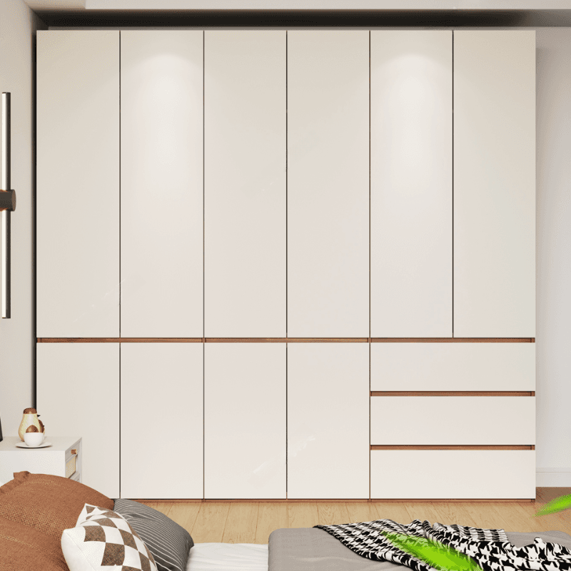 White Minimalist Manufactured Wood Independent Wardrobe Closet with Soft Close Drawer, Soft Close Door, and Interior Shelves thumbnail 1
