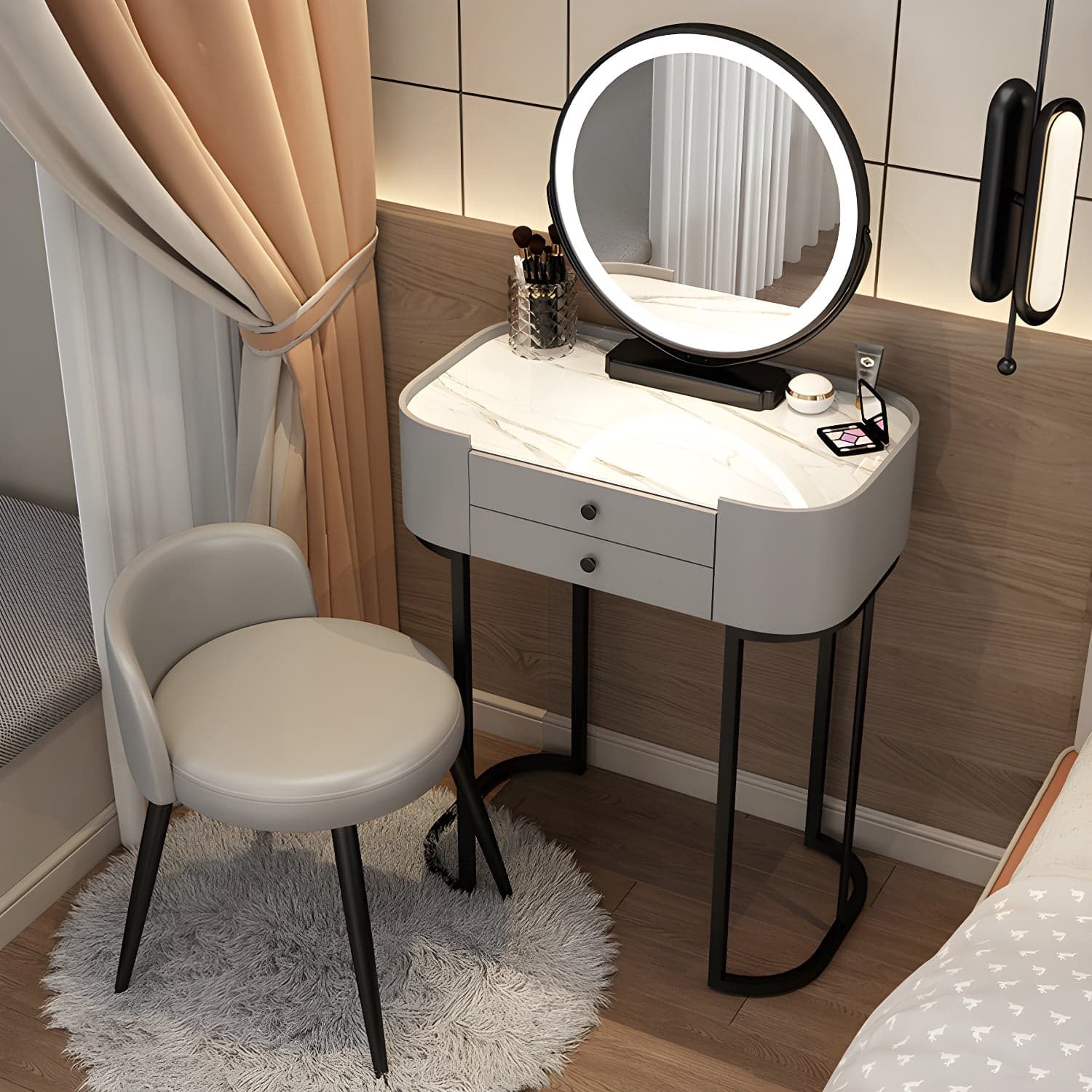 Contemporary Bedroom Makeup Vanity Desk Glass Vanity Dressing Table with Stool thumbnail 2