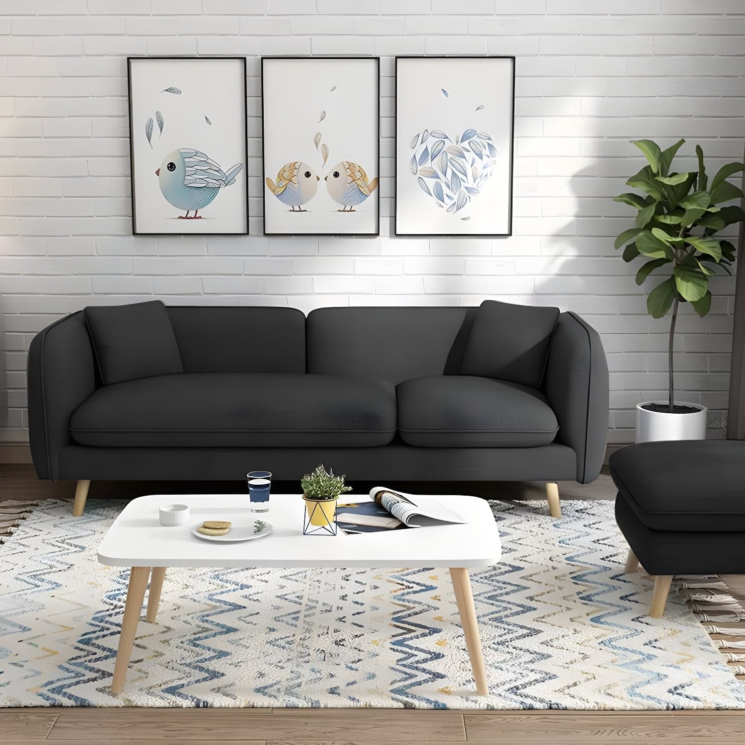 Modern Linen Tuxedo Arm Standard Sofa with Bolster Pillows for Living Room thumbnail 2
