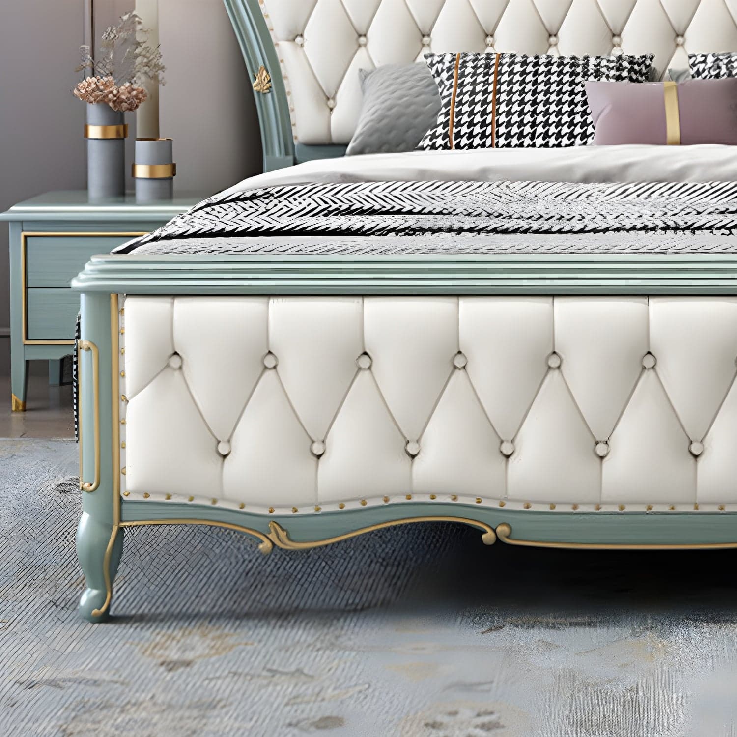 84.65 inch Wide Glam Bed Frame Rubberwood Solid Color Standard Bed with Headboard thumbnail 10