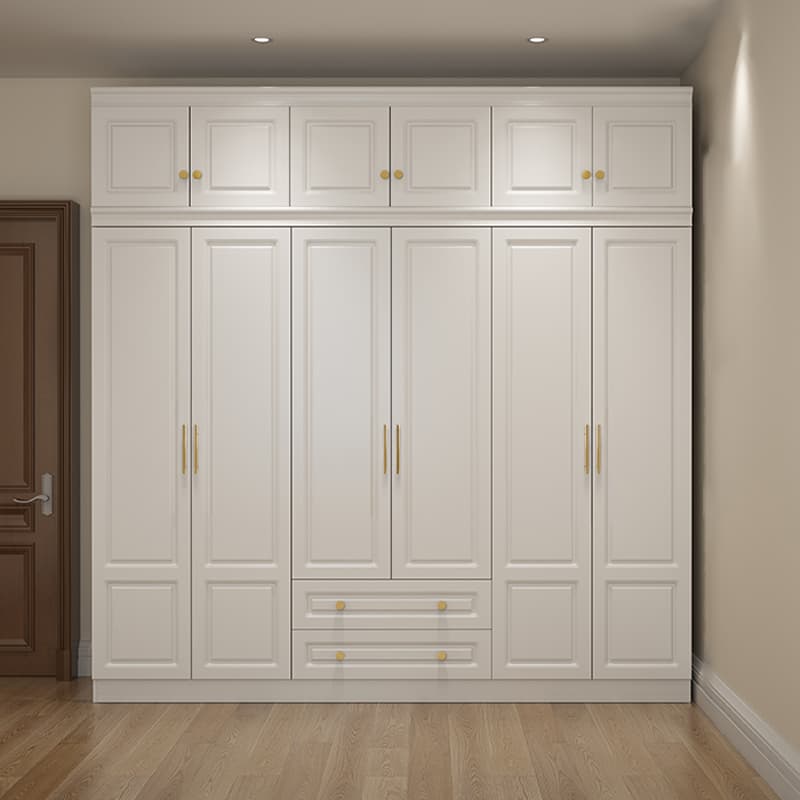 Art Deco Chalk Manufactured Wood Free Standing Interior Shelves Wardrobe with Soft Close Drawer and Hanging Rod thumbnail 7