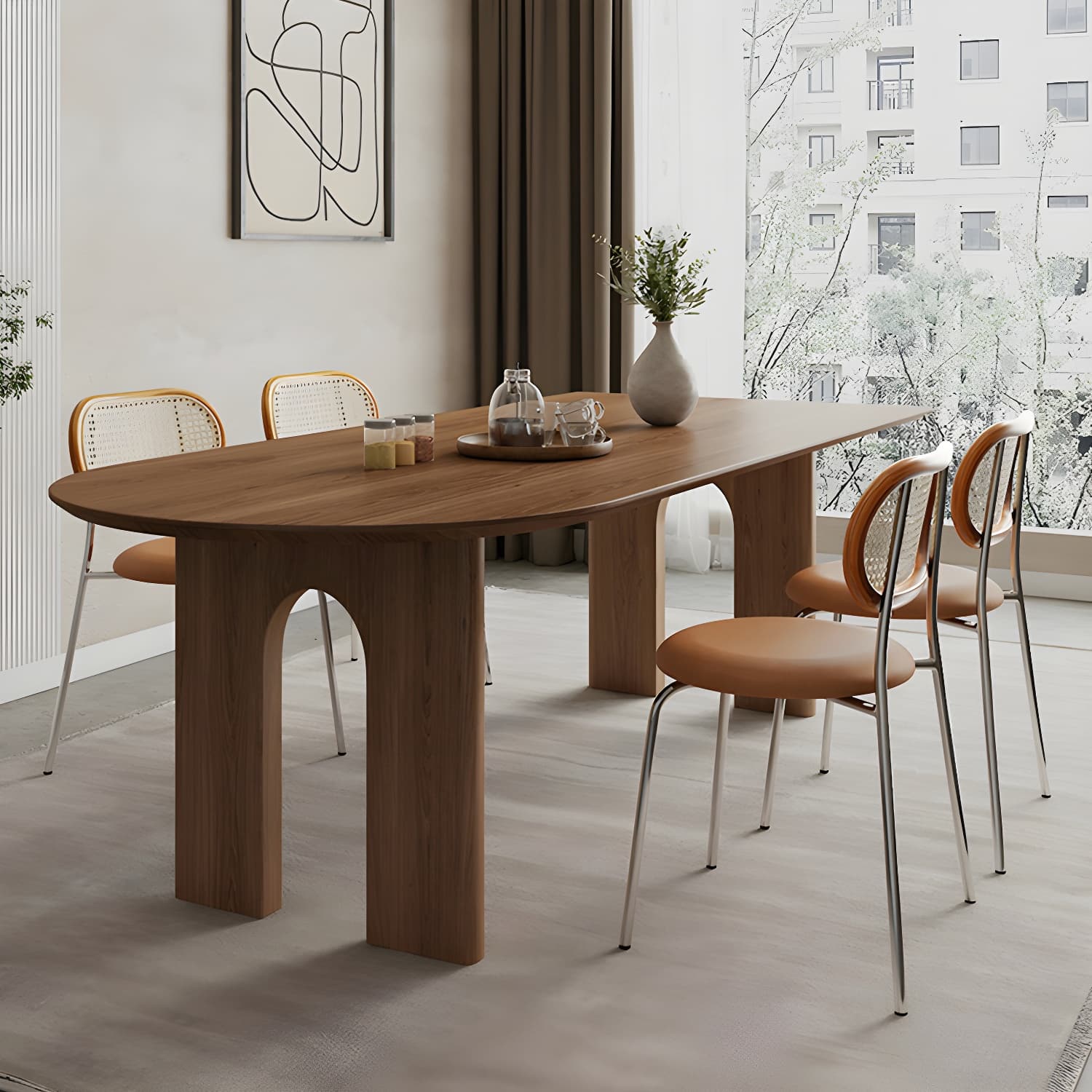Scandinavian Wooden Oval Dining Table in Natural and Brown for Dining Room thumbnail 12