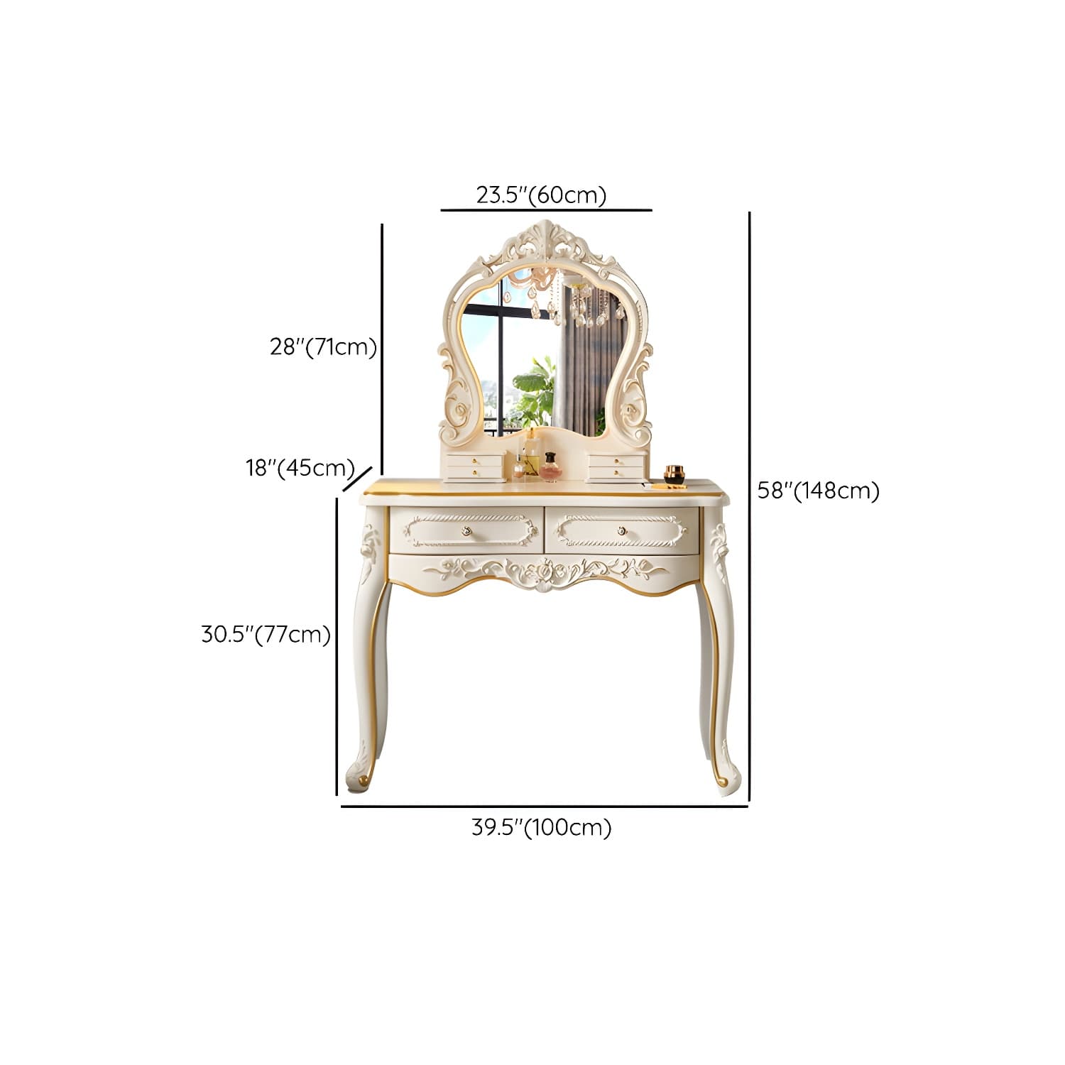 Victorian Make up Table Stool Set with Mirror and Drawers for Bedroom thumbnail 18