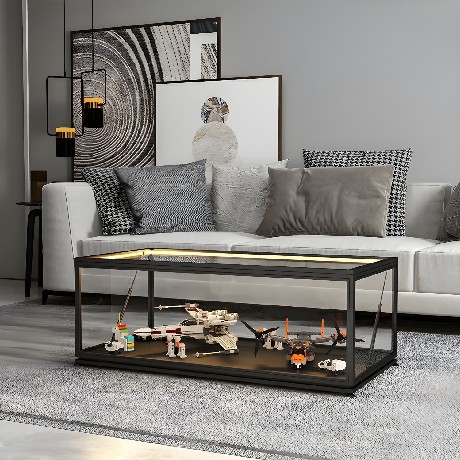 Rectangle Glass Top Coffee Cocktail Table Tranparent Contemporary with Metal Base thumbnail 4