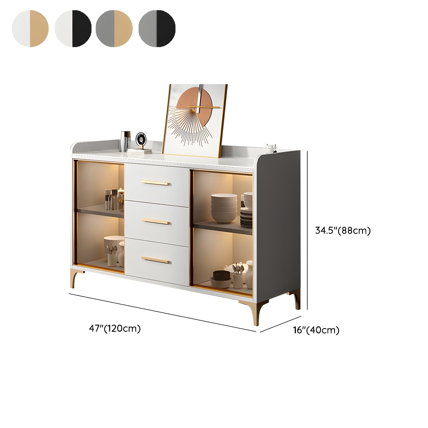 Glamorous Wood Buffet Sideboard with Glass Doors and Open Storage thumbnail 14
