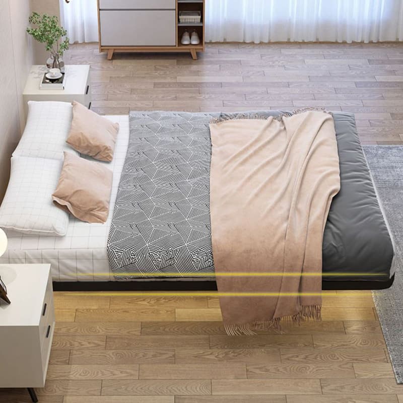 Trendy Alloy Floating Bed Tool-Free Assembly Bedroom, White/Black thumbnail 10
