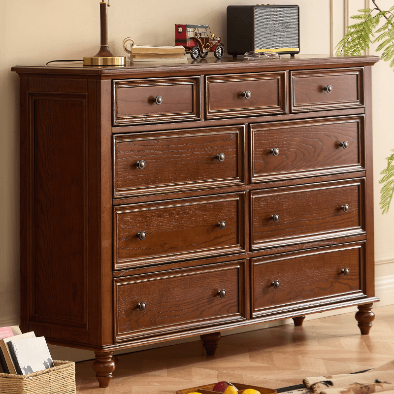 Cocoa Casual Ash Wood Double Dresser/Lingerie Chest with 9/8/6 Drawers, Horizontal/Vertical thumbnail 1