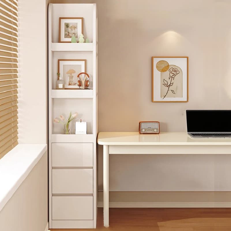 Modern Simple Style Rectangular Detached Decorative Cabinet with 3 Exterior Shelves, Composite Wood Countertop in Chalk, and Soft Close Drawer thumbnail 4