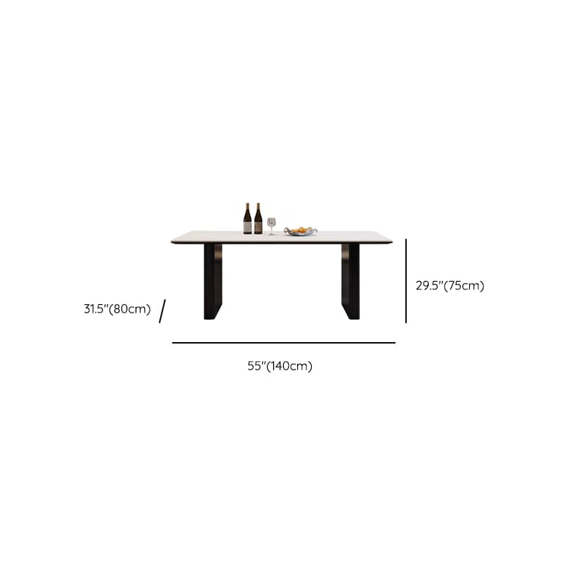 Dining Table Set with Rectangular Slate Stone Top and Two-sided Pedestal, Padded Chair with Back, 5-piece in White thumbnail 13
