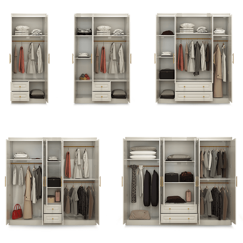 White Minimalist Lumber Wardrobe Closet with Soft Close Drawer, Soft Close Door, Interior Shelves, and Clothing Rod thumbnail 5