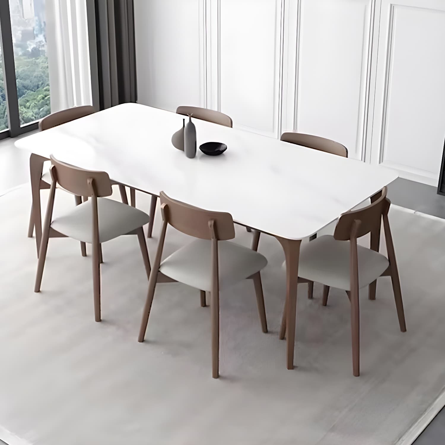 Modern 1/4/5/6/7 Pieces Dining Set Rectangle Stone Dining Table for Kitchen thumbnail 3