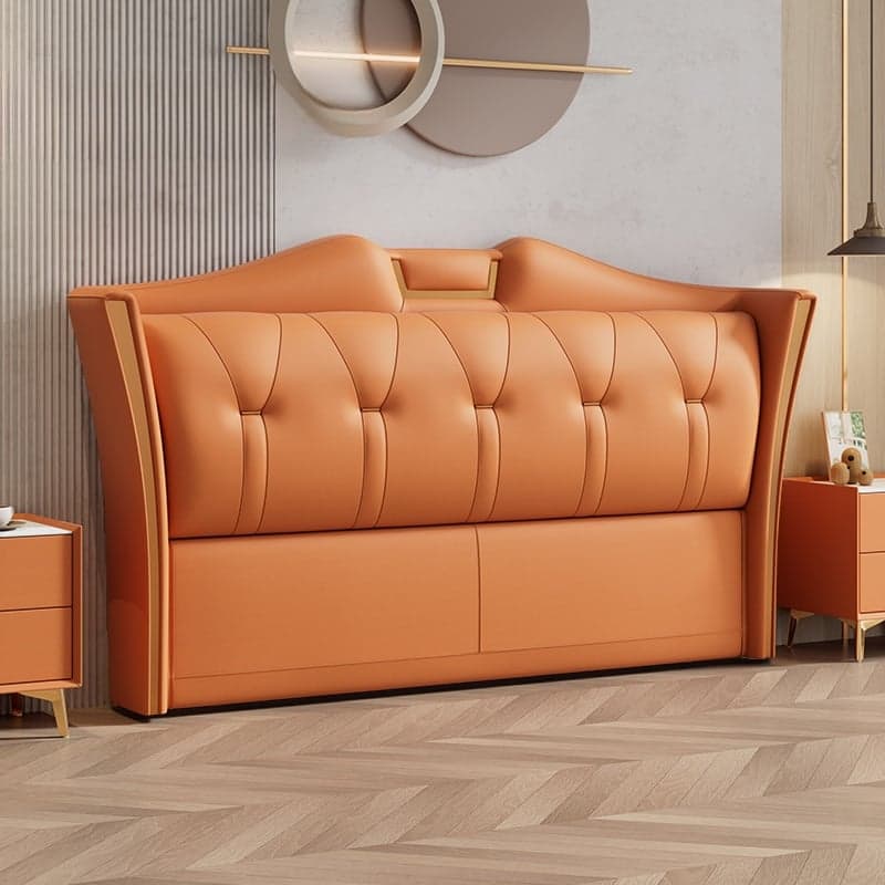 Trendy Wingback Headboard in Natural Wood with No Distressing, Camelback Shape for Queen/Full Bed, Featuring Sponge Upholstery and Standard Height thumbnail 6