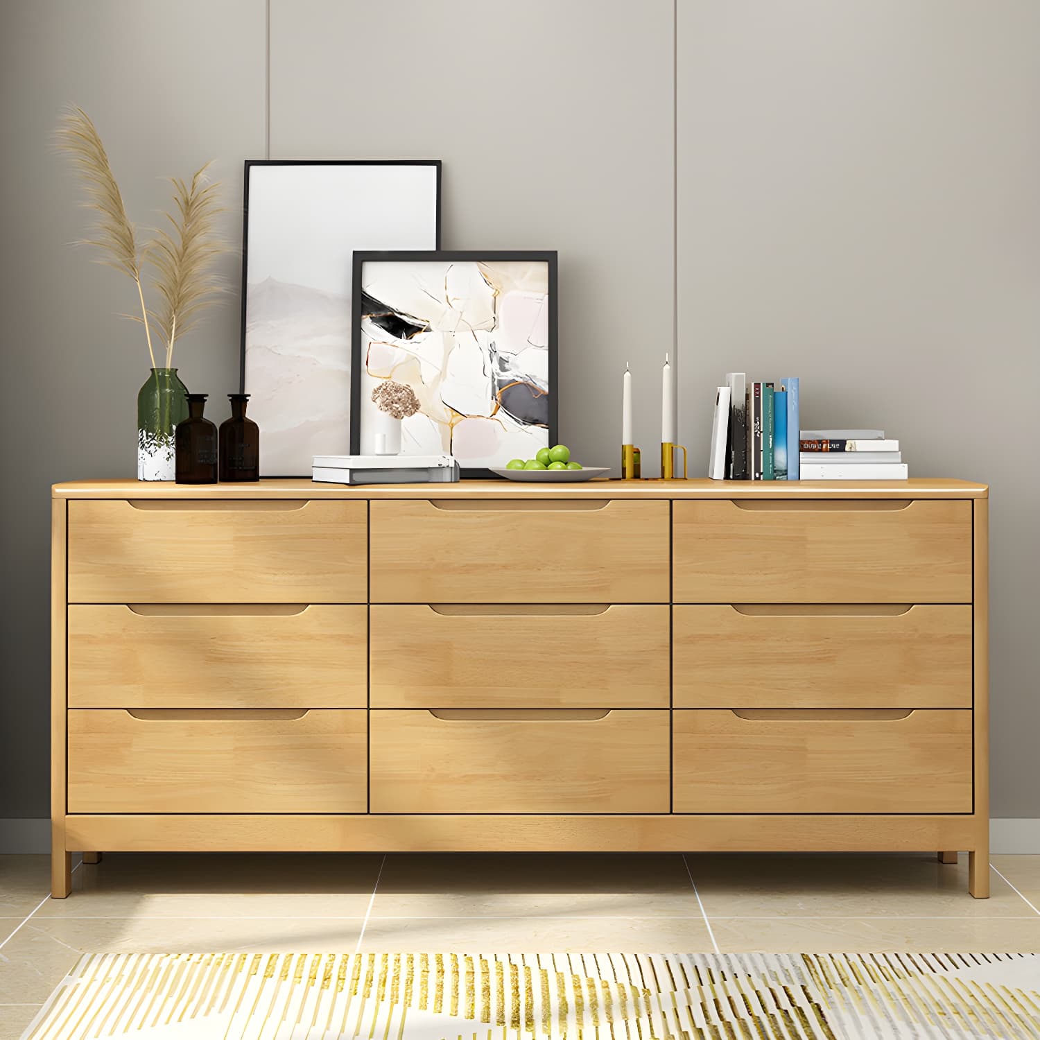 Mid-Century Modern Chest Rubberwood Squared Legs Grooves with Drawer Accent Chest thumbnail 5