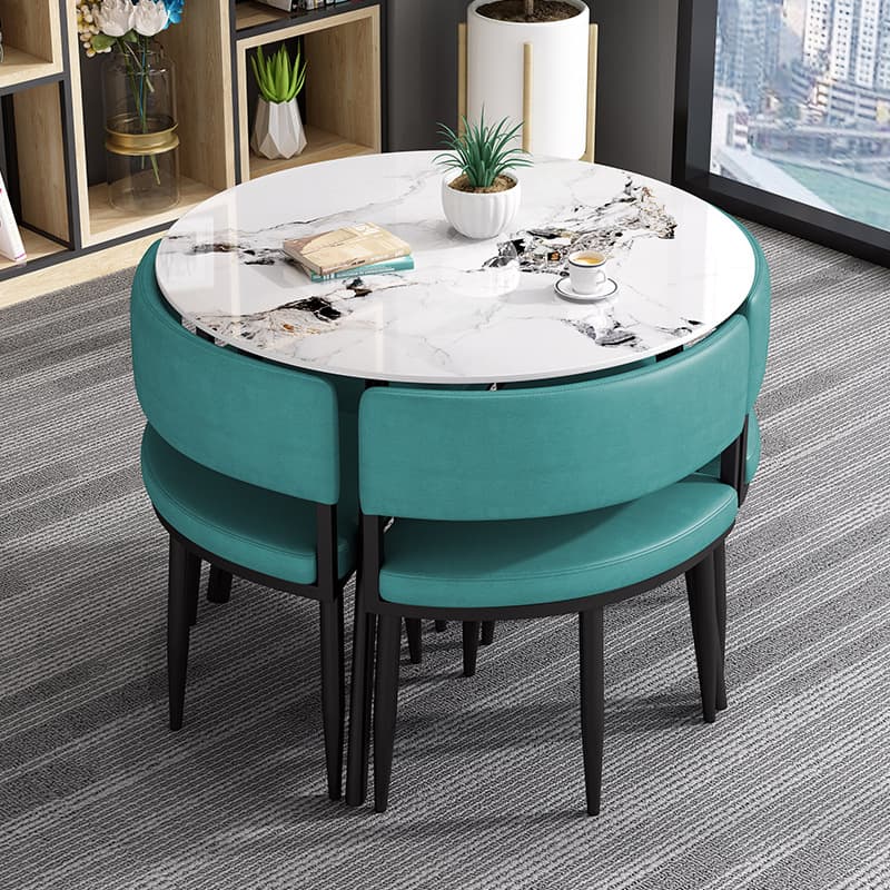 Circular Dining Table Set with a Slate Tabletop in White/Gray/Coal, Back and Cushion Chair for Dining Table for 4 in a Simple Style thumbnail 24
