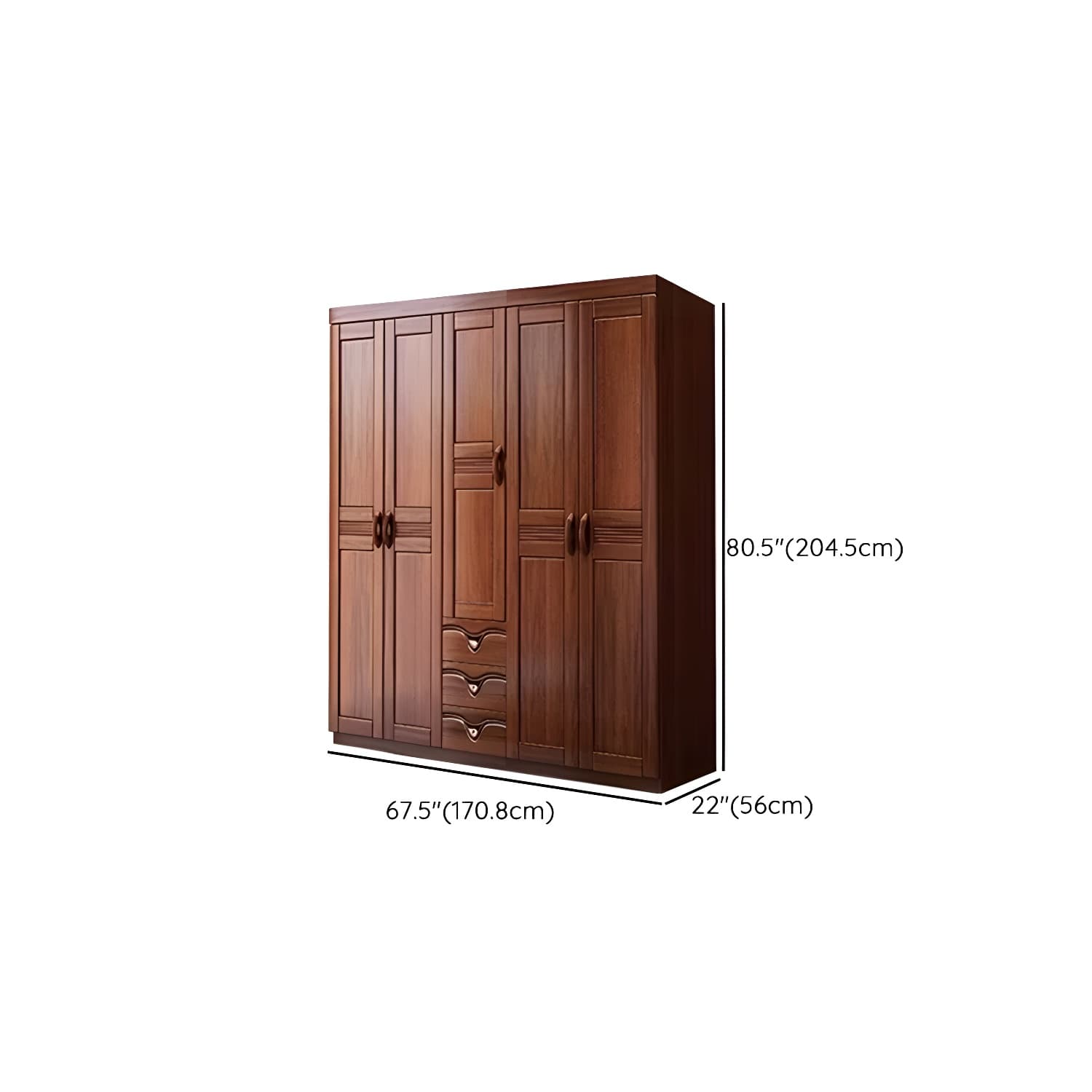 Wood Brown Rustic Wardrobe Armoire with Drawers & Shelves, Walnut Finish thumbnail 27