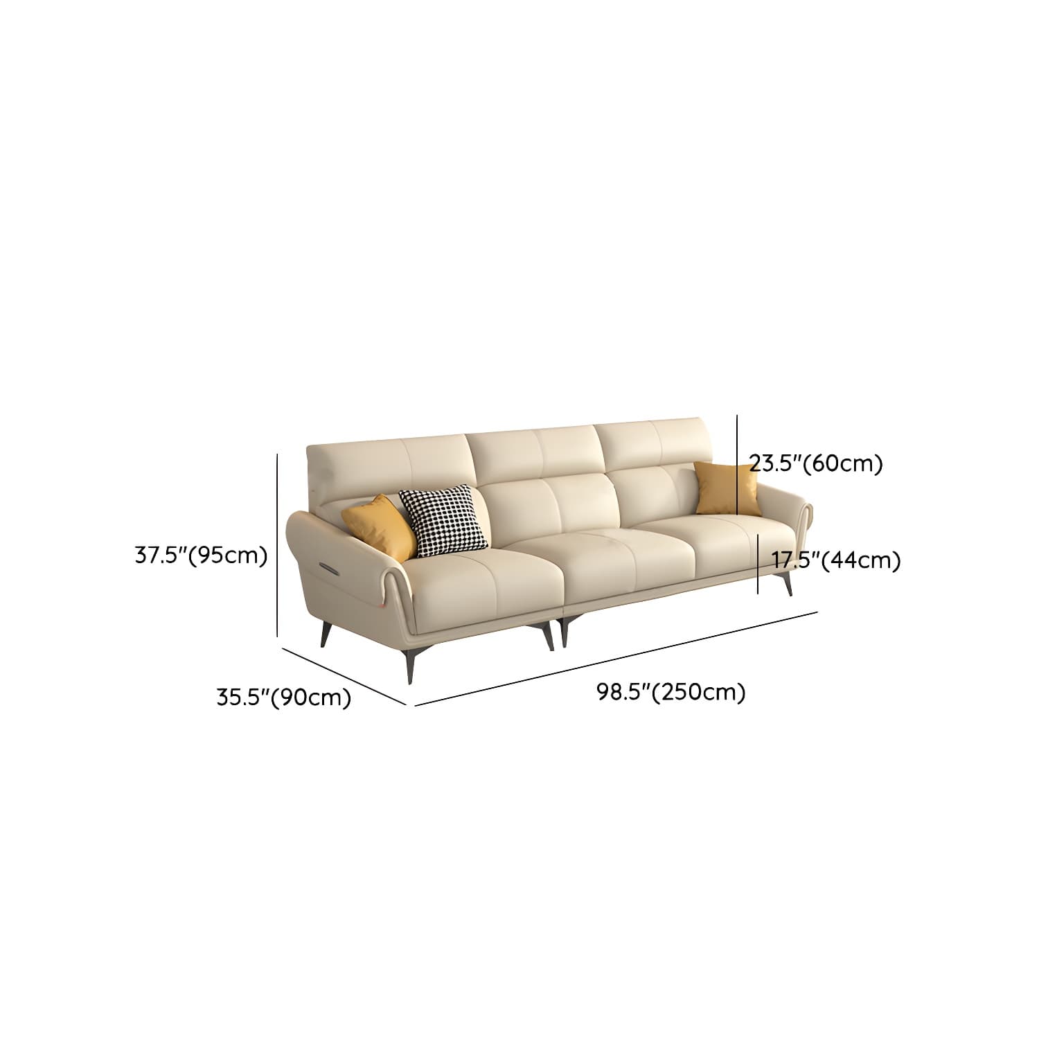 Faux Leather Flared Arm Sofa in Beige of 37.4" H with Cushions thumbnail 15
