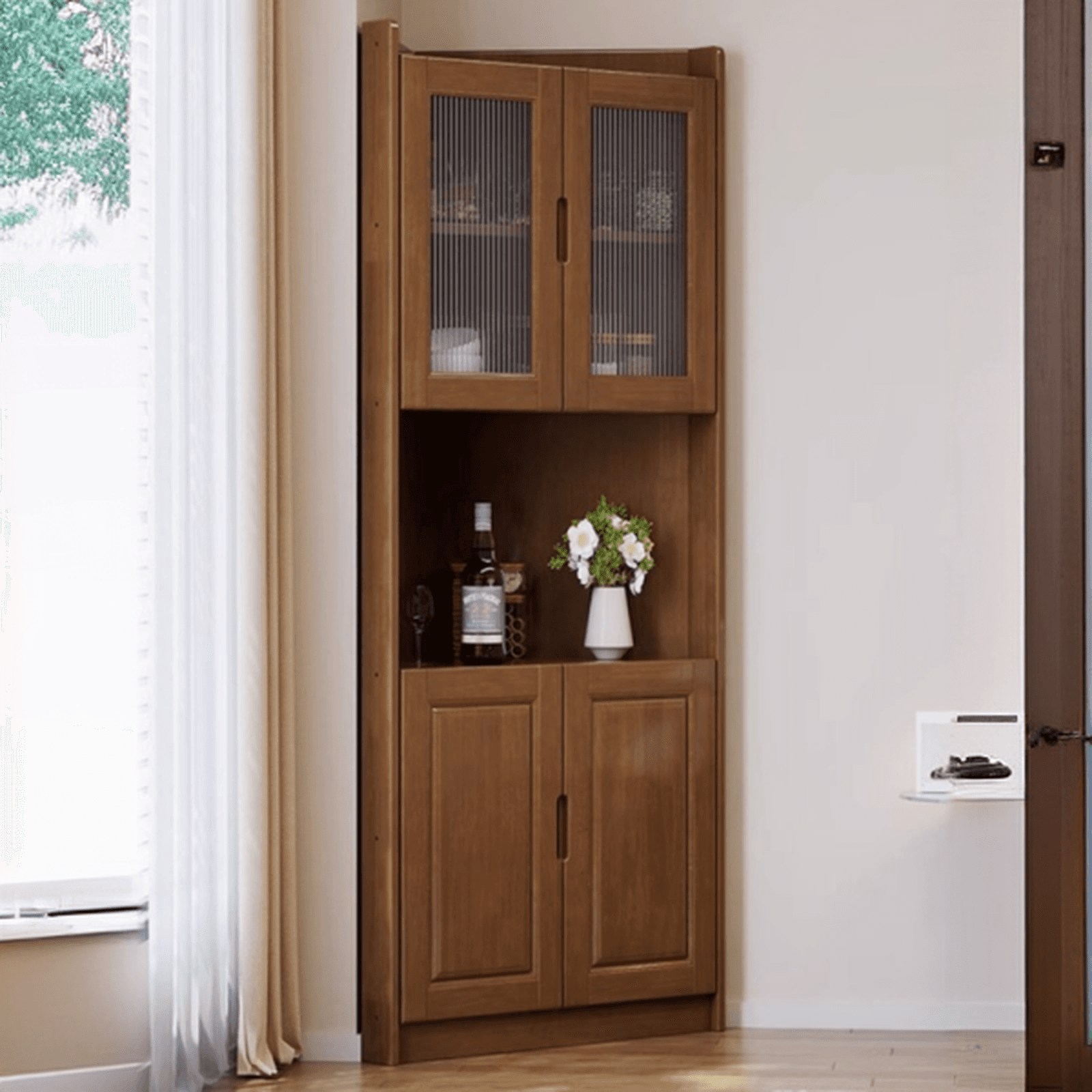 Independent Rubberwood Utility Storage Cabinet with Shelves, Living Room thumbnail 6