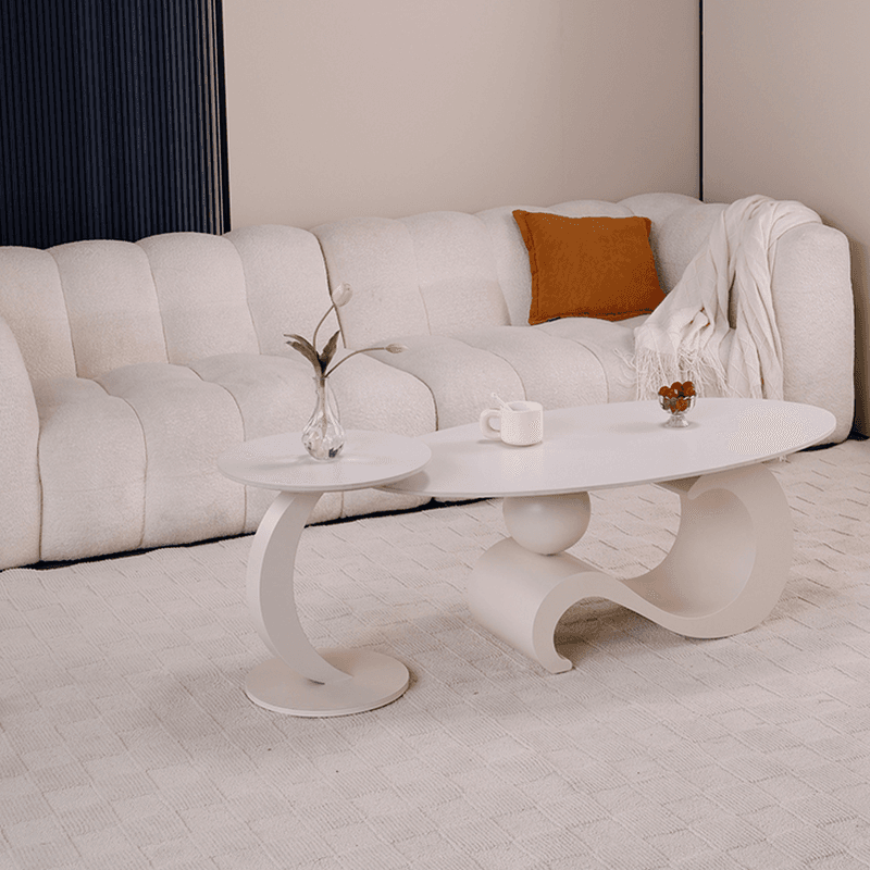 Simple Rock Coffee Table Chalk Scratch-proofed with Oblong/Circular Tabletop & Abstract/Stump Base for Foyer thumbnail 5