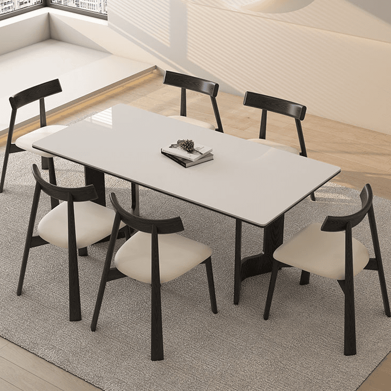 Slate Dining Table Set with Two-sided Pedestal, Padded Chair, and Back for 4 People - 5-piece in White thumbnail 2